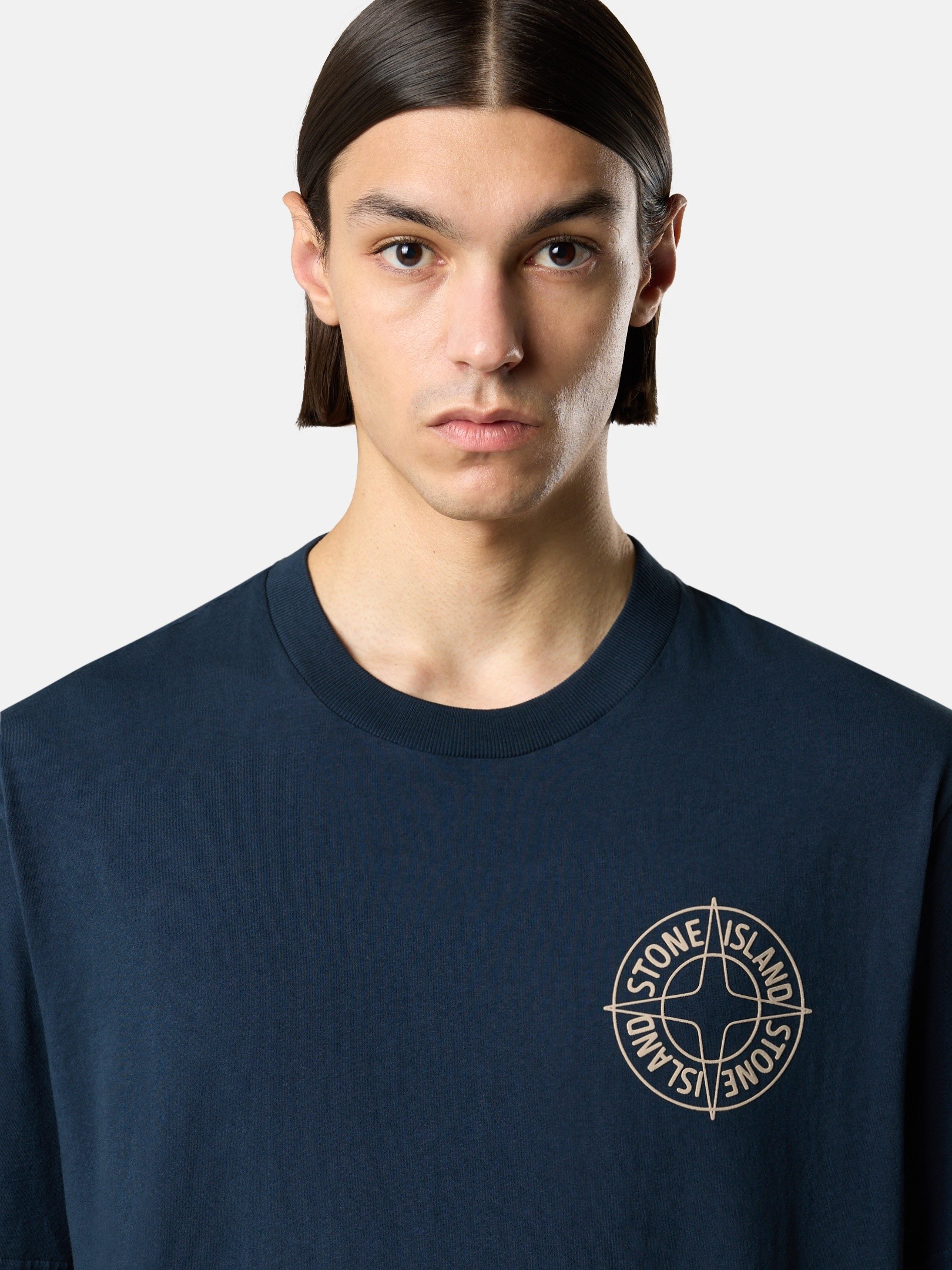 トップス Stone  Navy Lightweight shirt Navy Blue Regular-fit T-shirt with 'Outline Compass' print 2100001