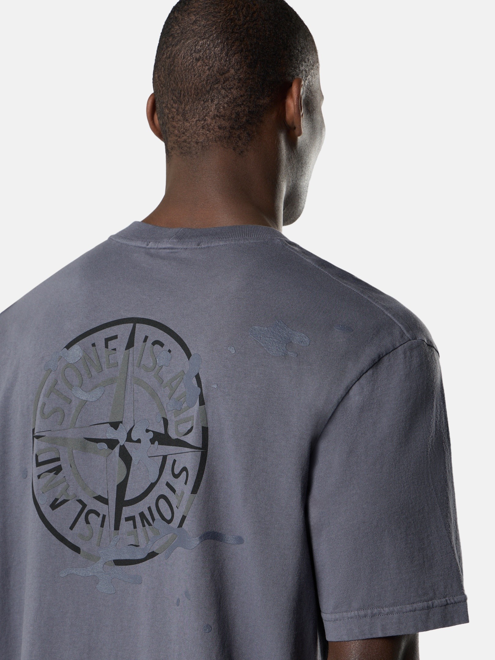 ブルーグレー レギュラーフィット Tシャツ 'Camo Compass'プリント
