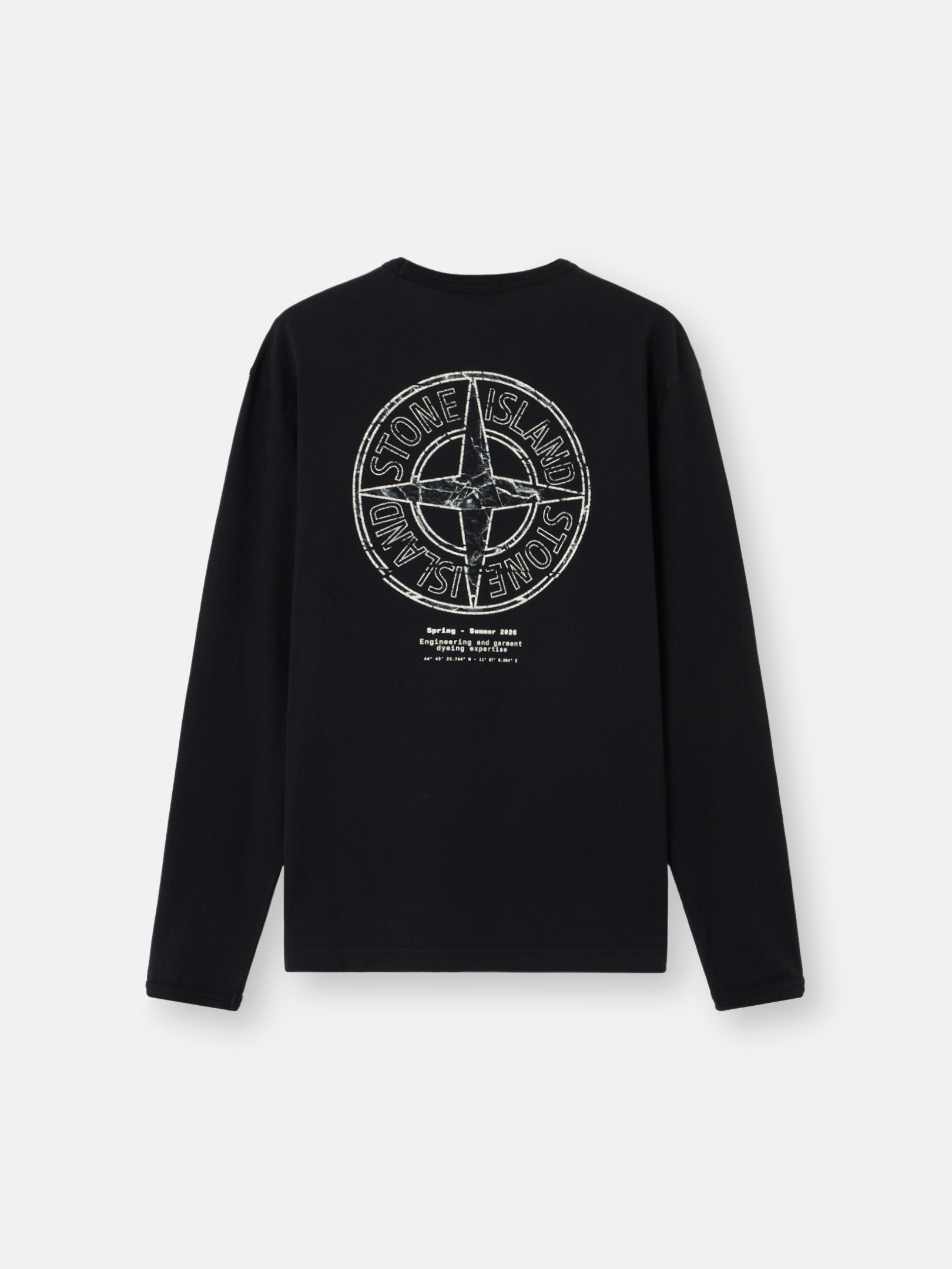ブラック レギュラーフィット ロングスリーブ Tシャツ 'Stone'プリント