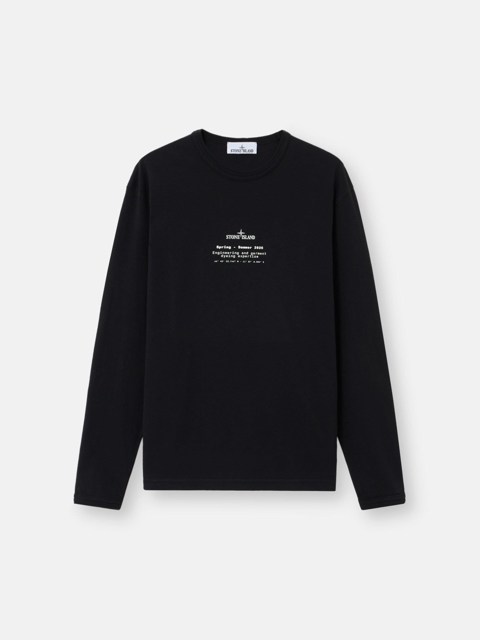 ブラック レギュラーフィット ロングスリーブ Tシャツ 'Stone'プリント