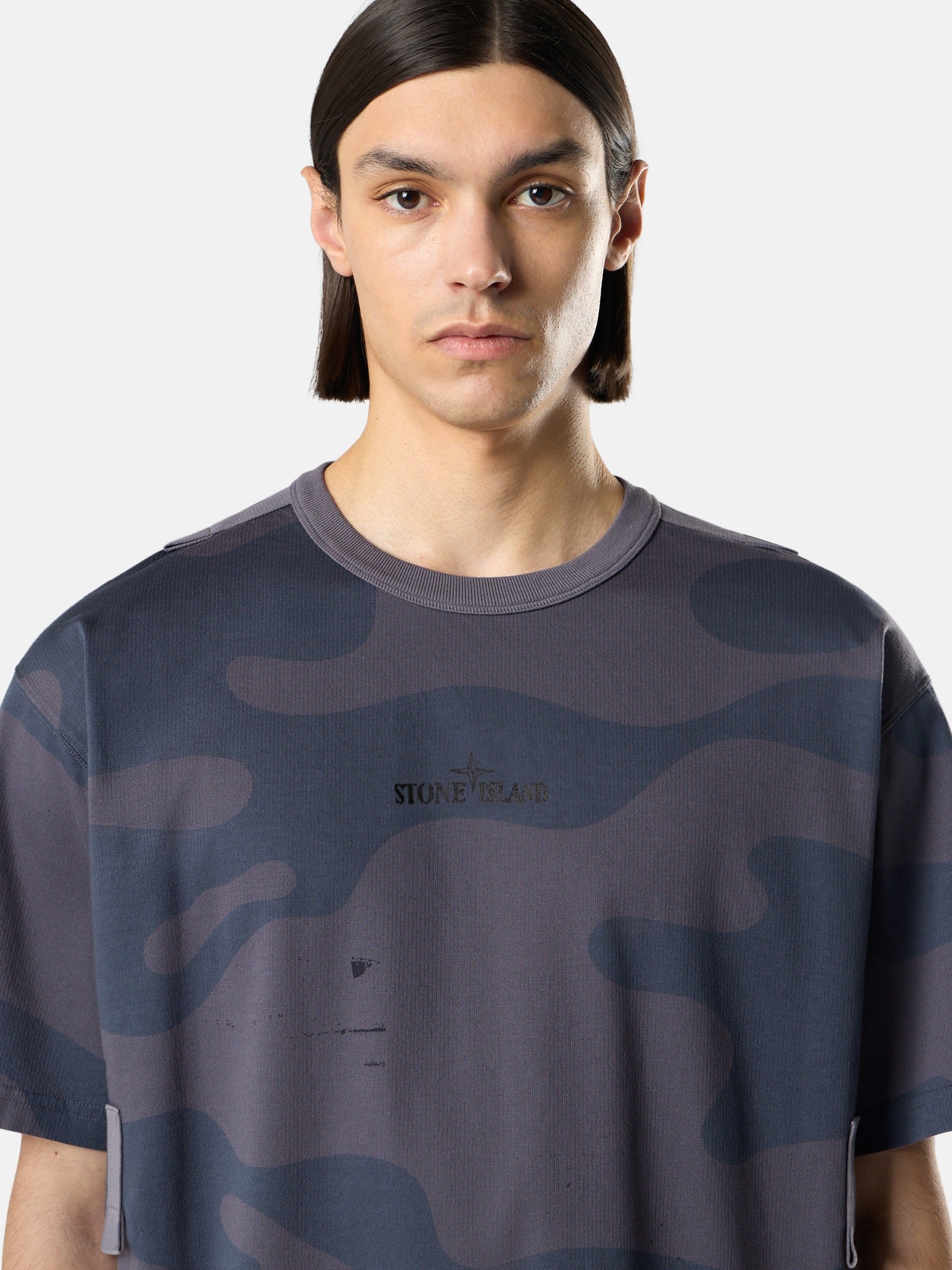 Blue Grey Regular-fit T-shirt with camouflage motif 2100016