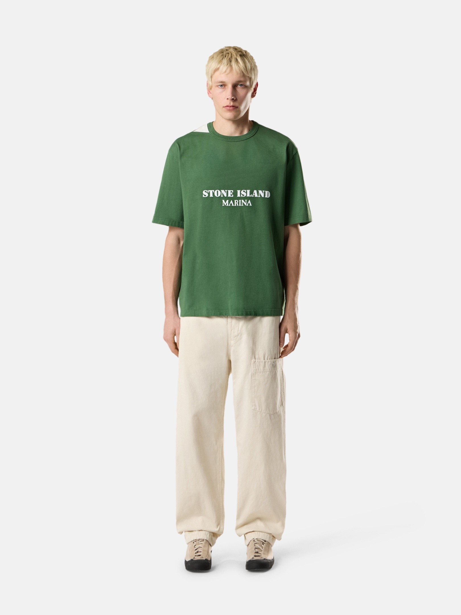 Quartz Green Oversized-fit T-shirt with Stone Island Marina print