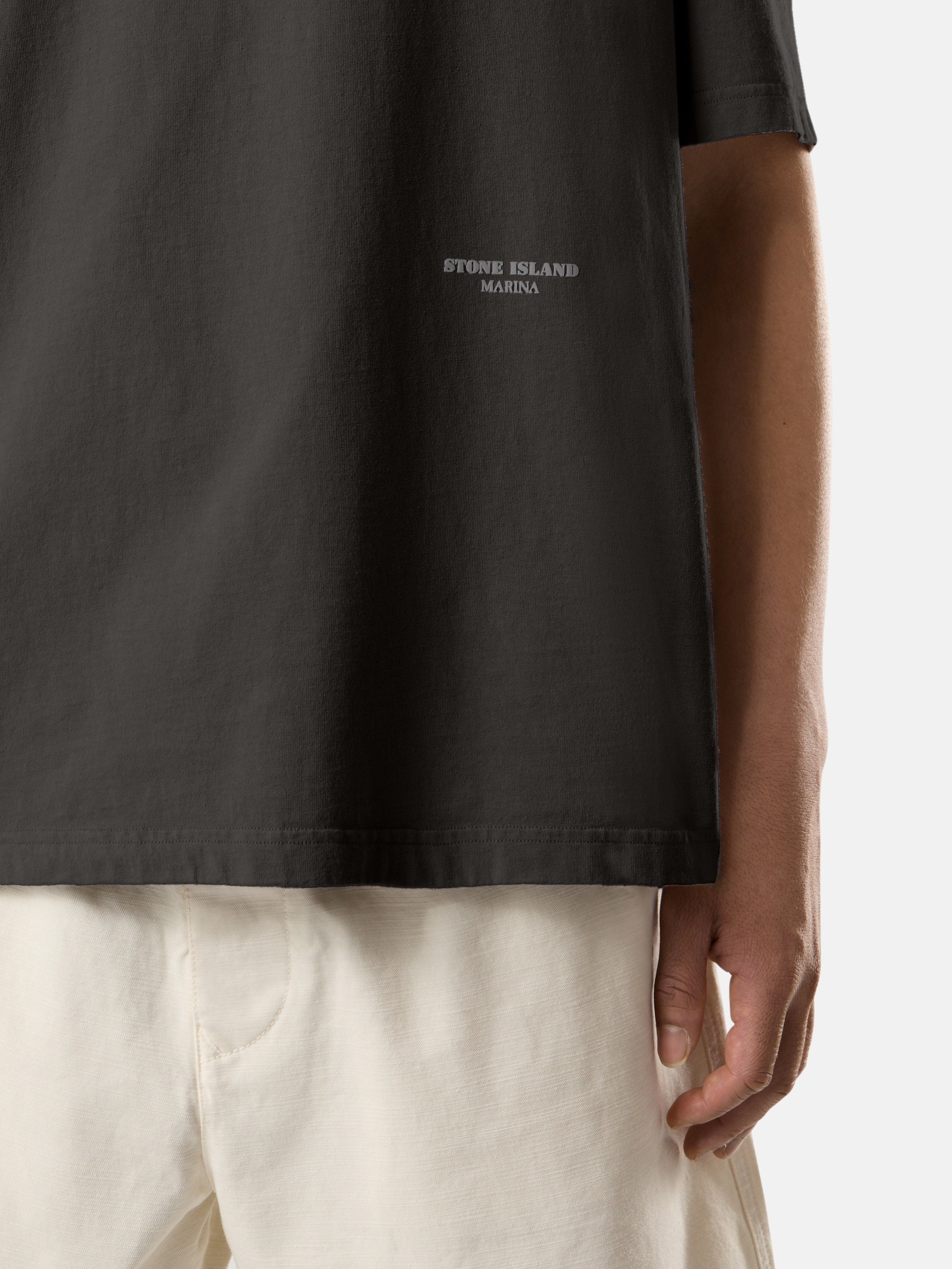 STONE  MARINA ストライプTシャツ 半袖 Lead Grey Oversized-fit T-shirt with raised Stone Island Marina