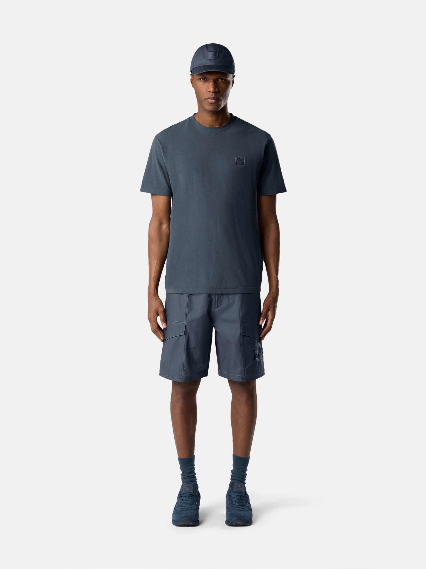 Slate Blue Slim-fit T-shirt with tonal Compass patch 2100021