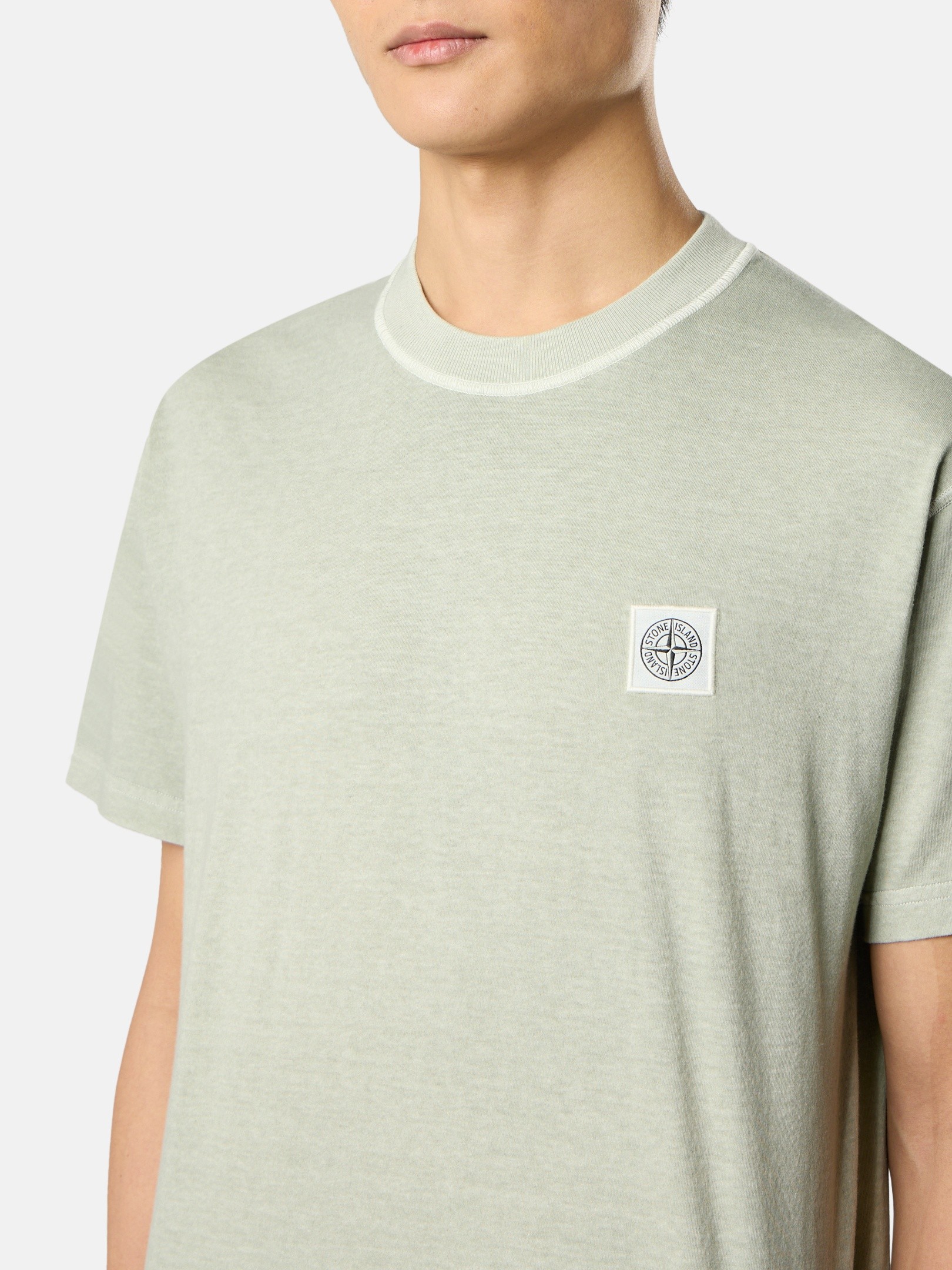 Sage Green Slim-fit T-shirt with Compass patch 2100026 ORGANIC