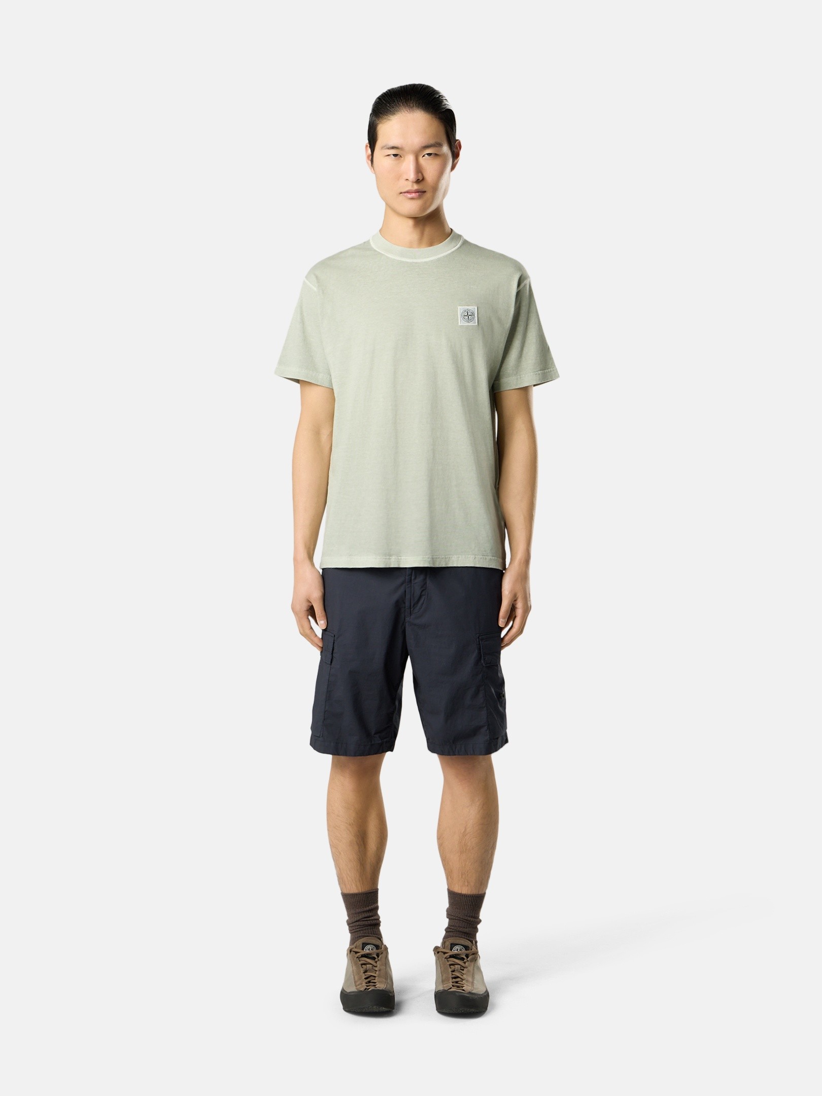 Sage Green Slim-fit T-shirt with Compass patch 2100026 ORGANIC
