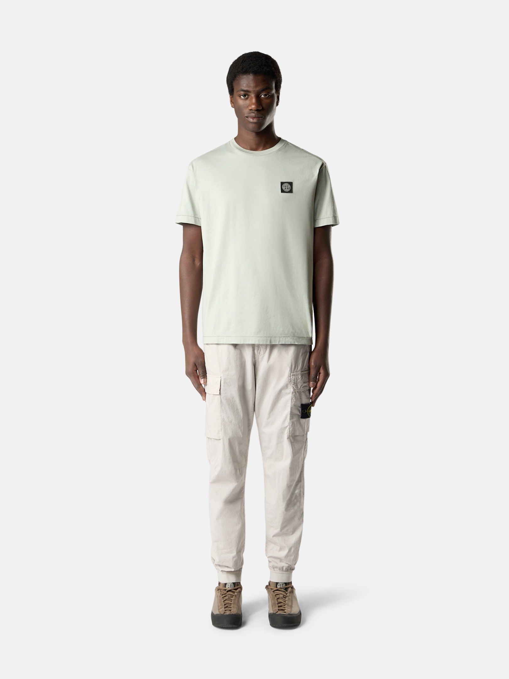 Sage Green Slim-fit T-shirt with Compass patch 2100027 60/2 COTTON