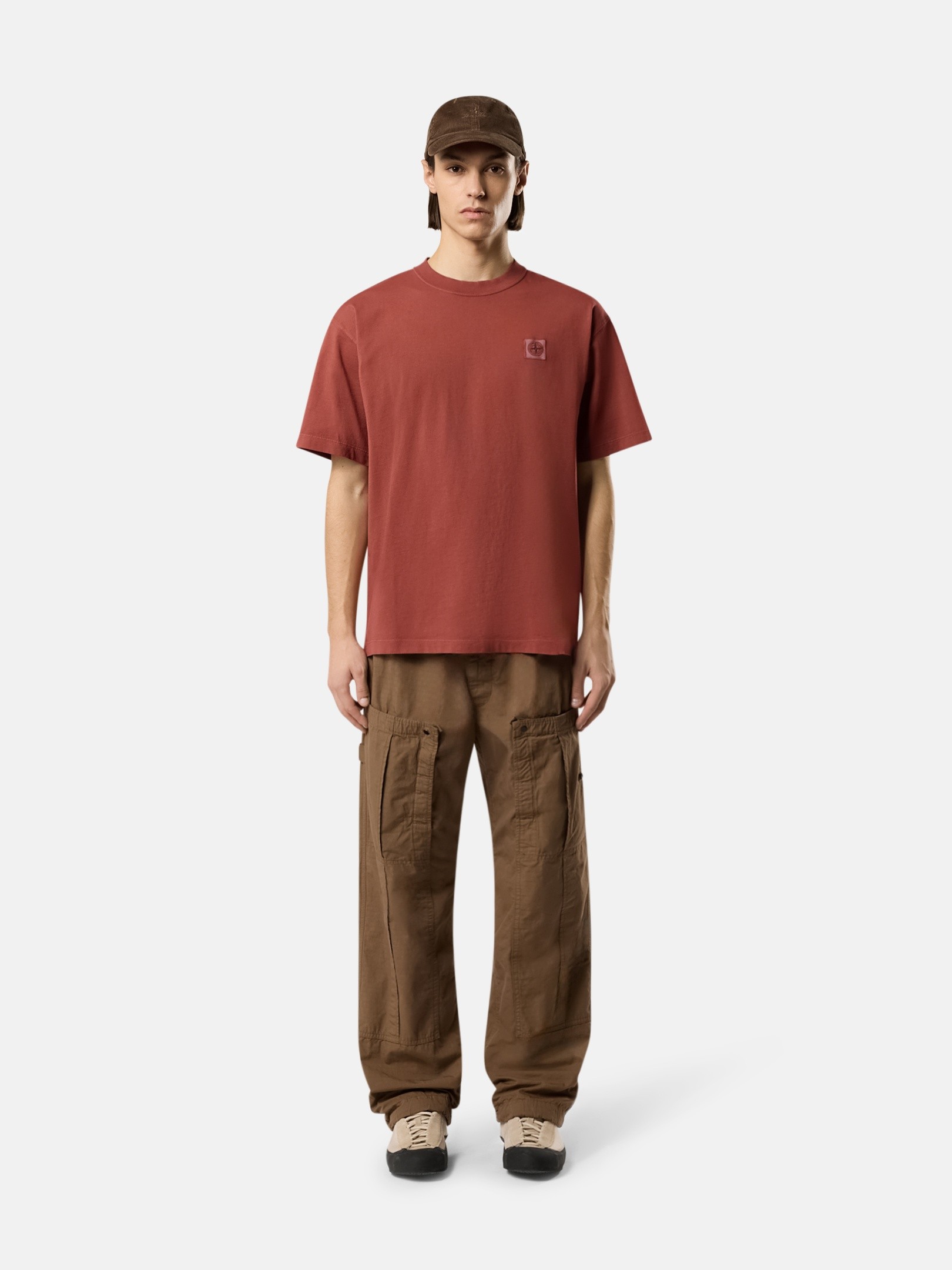 Brick Red Regular-fit T-shirt with Compass patch 2100030 COMBED