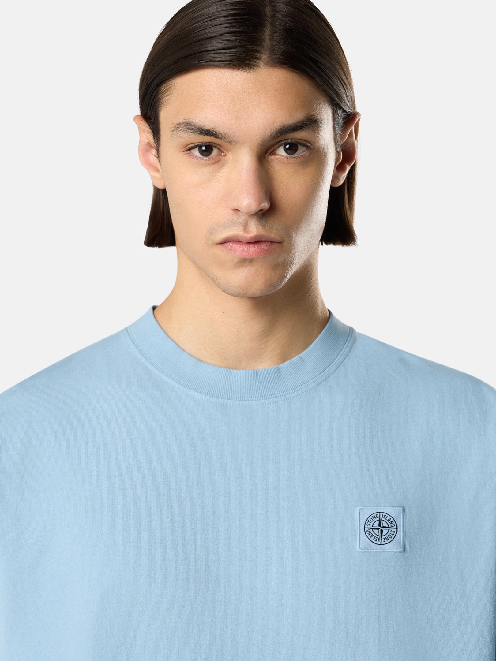 Dust Blue Regular-fit T-shirt with Compass patch 2100030 COMBED