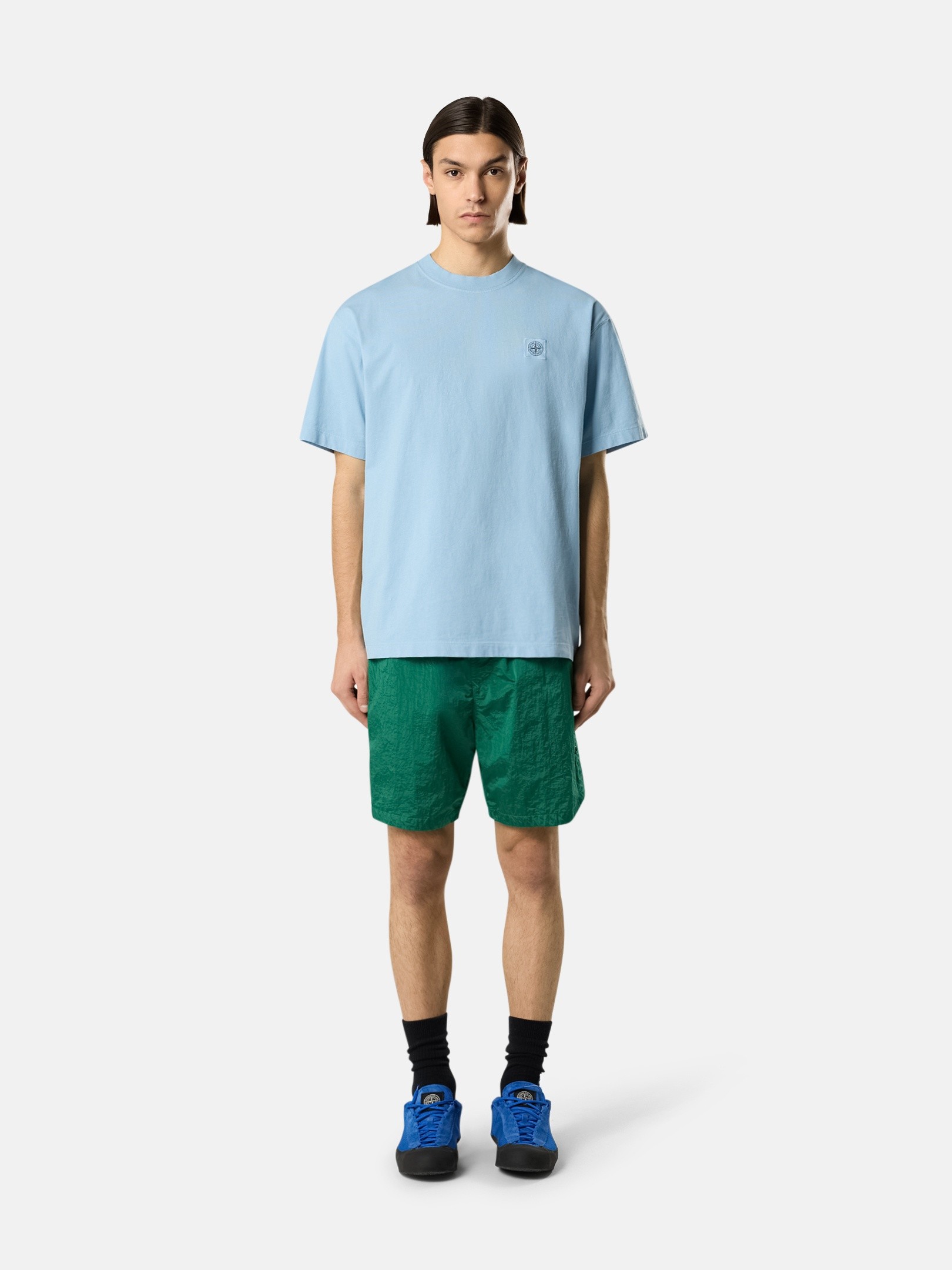 Dust Blue Regular-fit T-shirt with Compass patch 2100030 COMBED