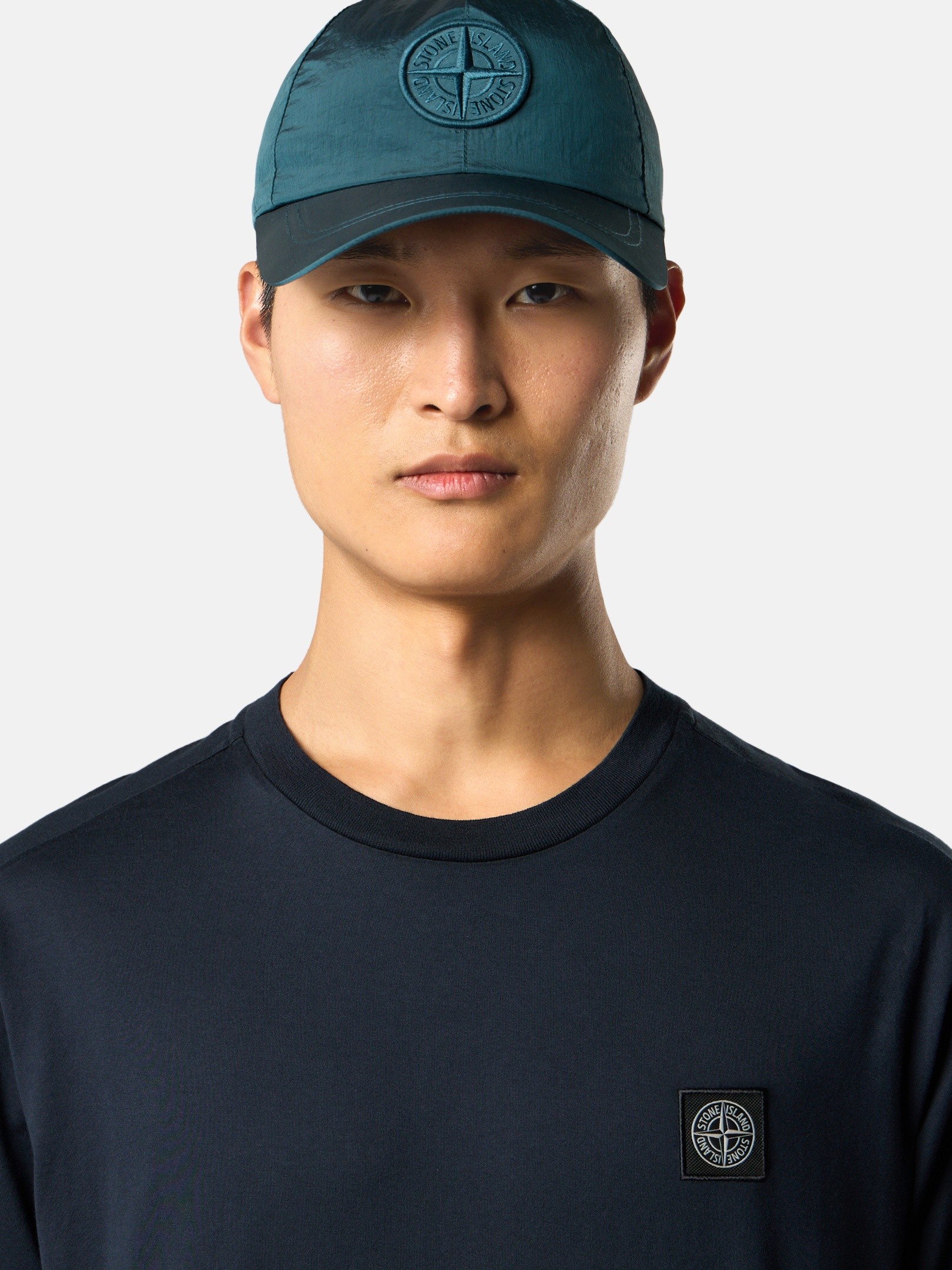 ネイビーブルー スリムフィット ロングスリーブ Tシャツ Compassパッチ 