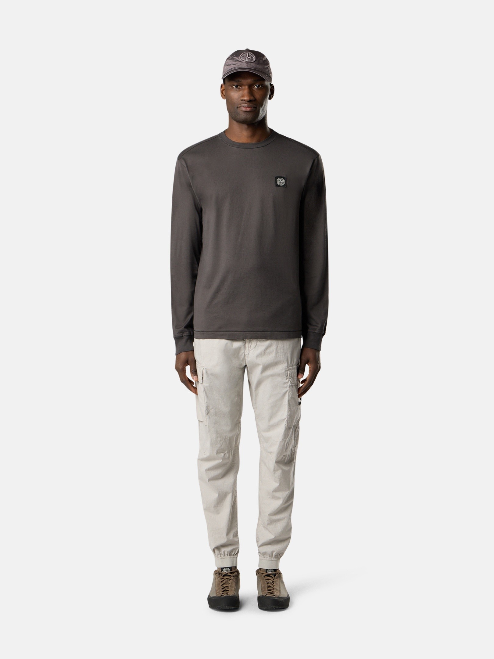 Charcoal Grey Slim-fit long-sleeve T-shirt with Compass patch