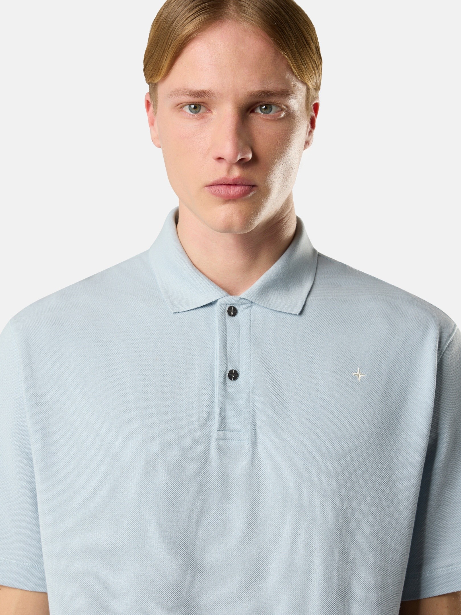 Ash Blue Regular-fit short-sleeve polo with snap fastening 2200003