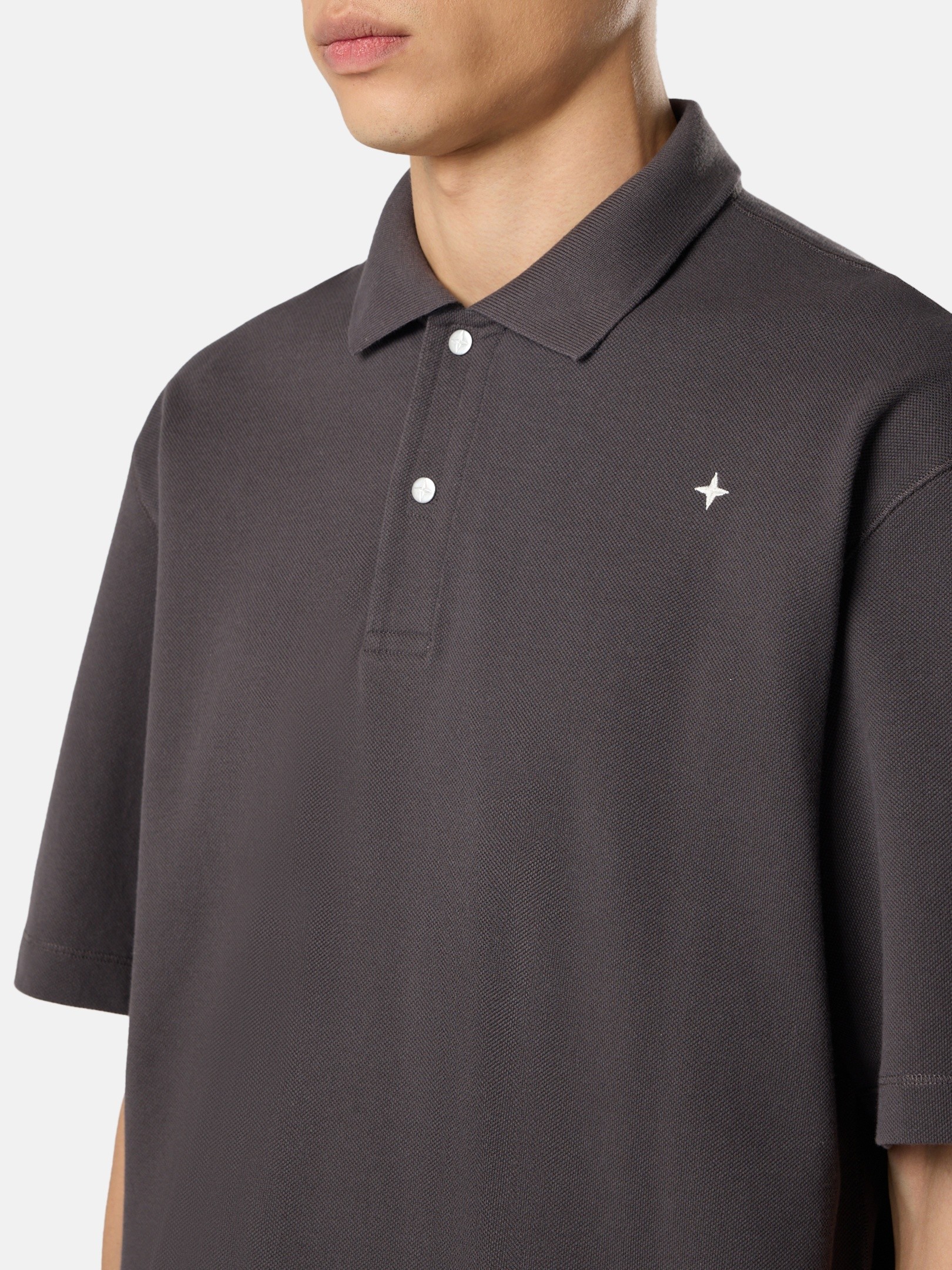 Charcoal Grey Regular-fit short-sleeve polo with snap fastening