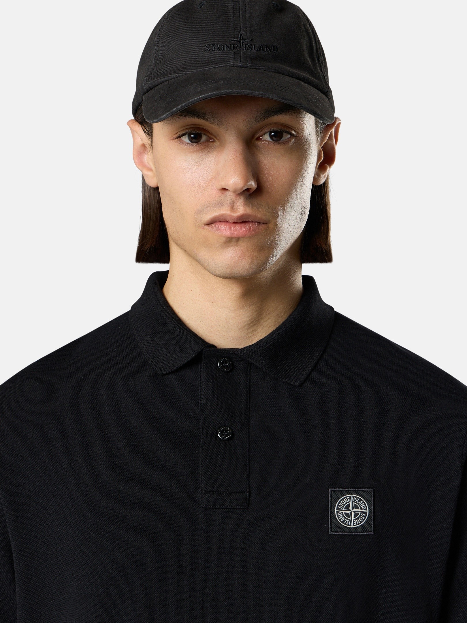 Black Slim-fit short-sleeve polo with Compass patch 2200008 