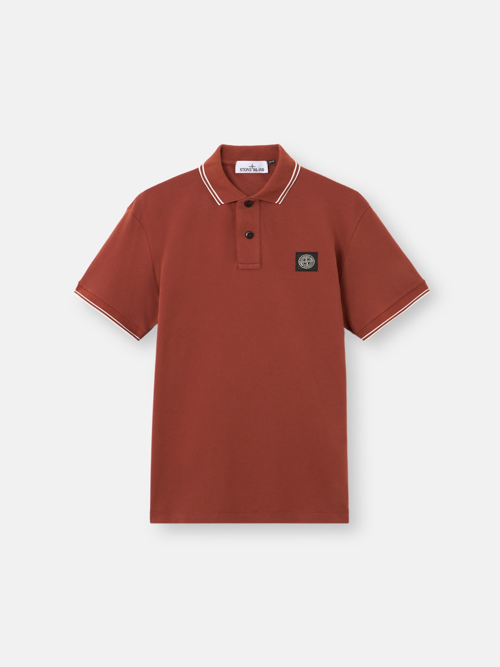 や*ー様 Stone polo shirt archive Brick Red Slim-fit short-sleeve polo with Compass patch 2200010
