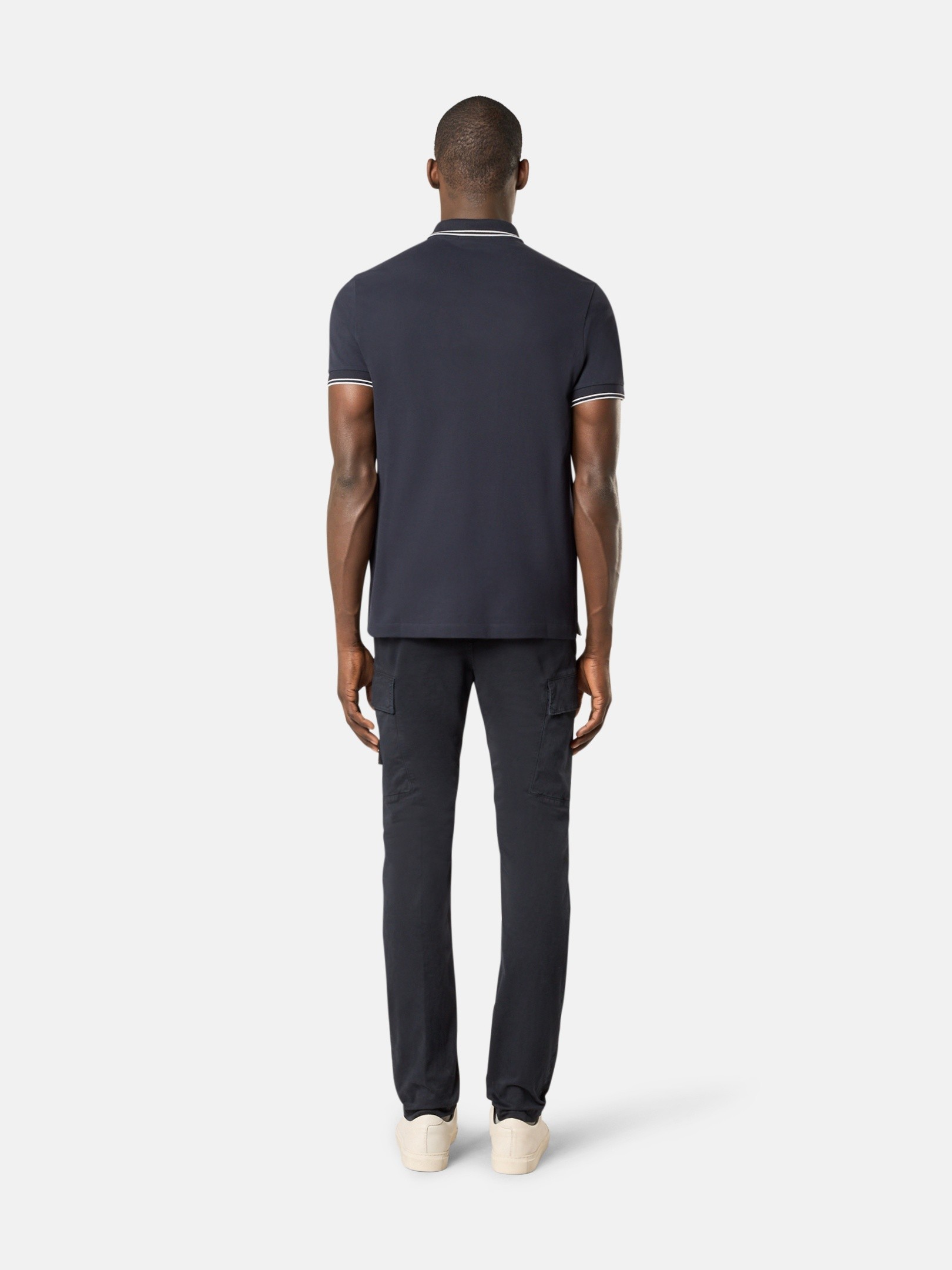 Navy Blue Slim-fit short-sleeve polo with Compass patch 2200010