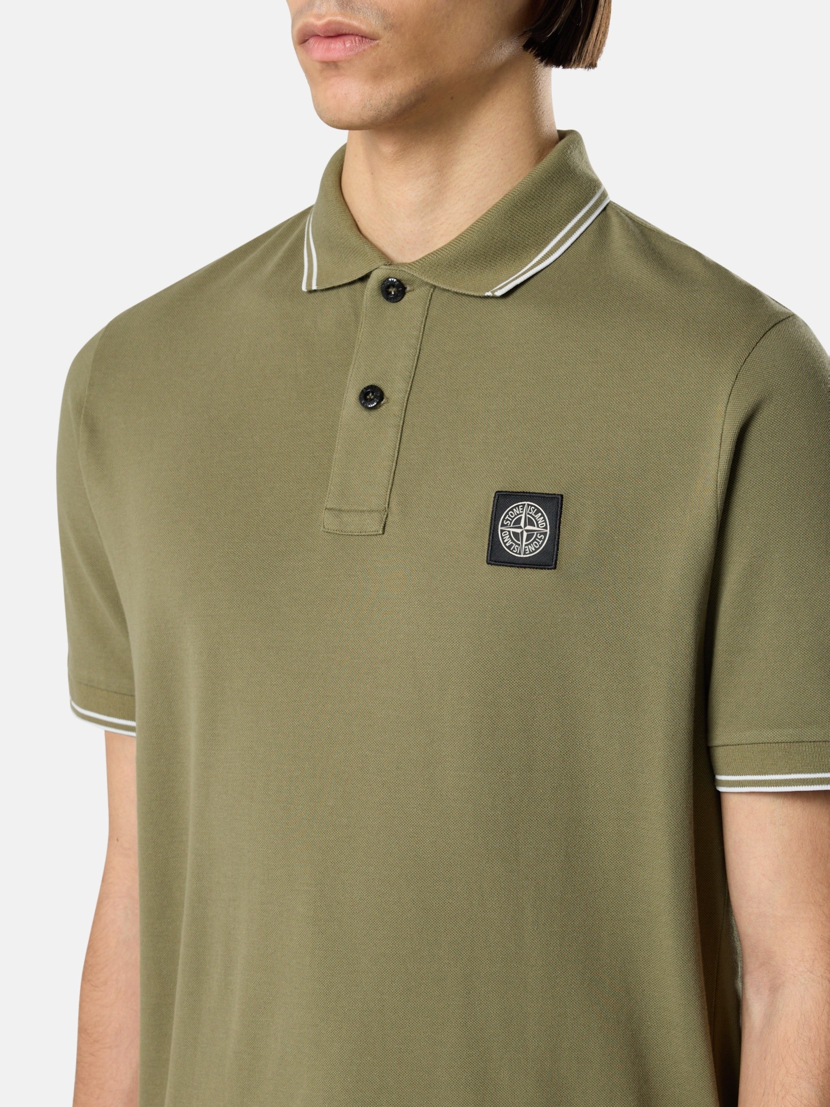 Military Green Slim-fit short-sleeve polo with Compass patch