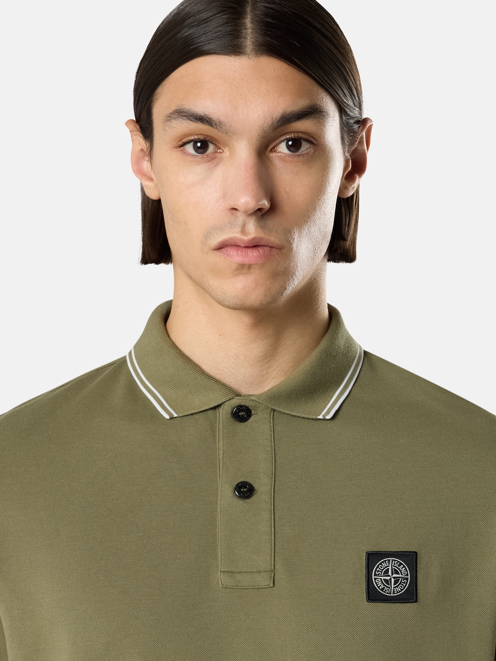 Military Green Slim-fit short-sleeve polo with Compass patch