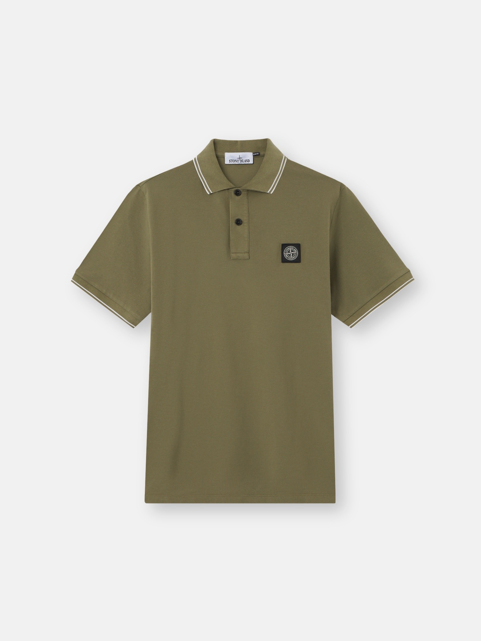 Military Green Slim-fit short-sleeve polo with Compass patch