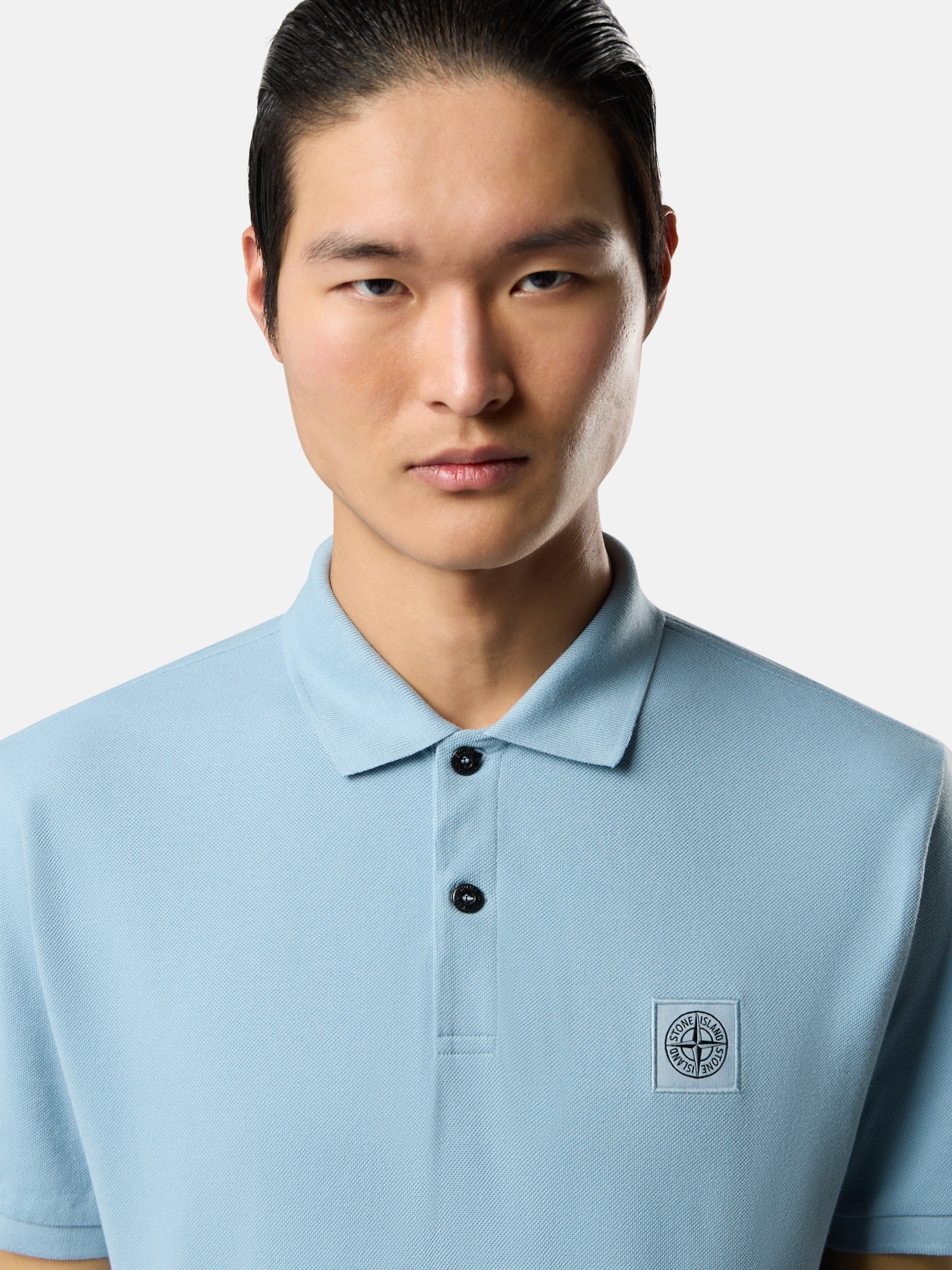 Dust Blue Regular-fit short-sleeve polo with Compass patch 2200011