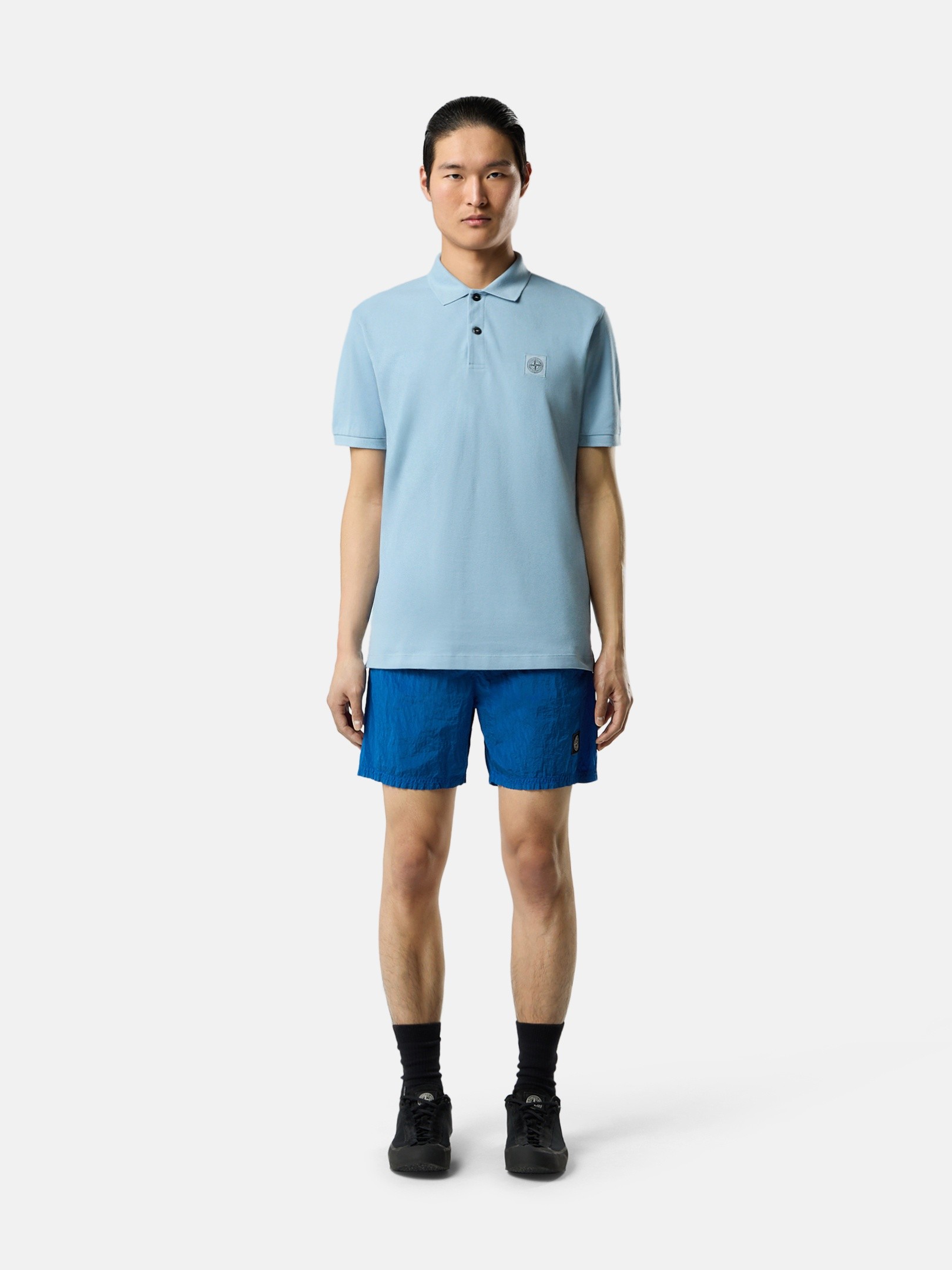 Dust Blue Regular-fit short-sleeve polo with Compass patch 2200011 