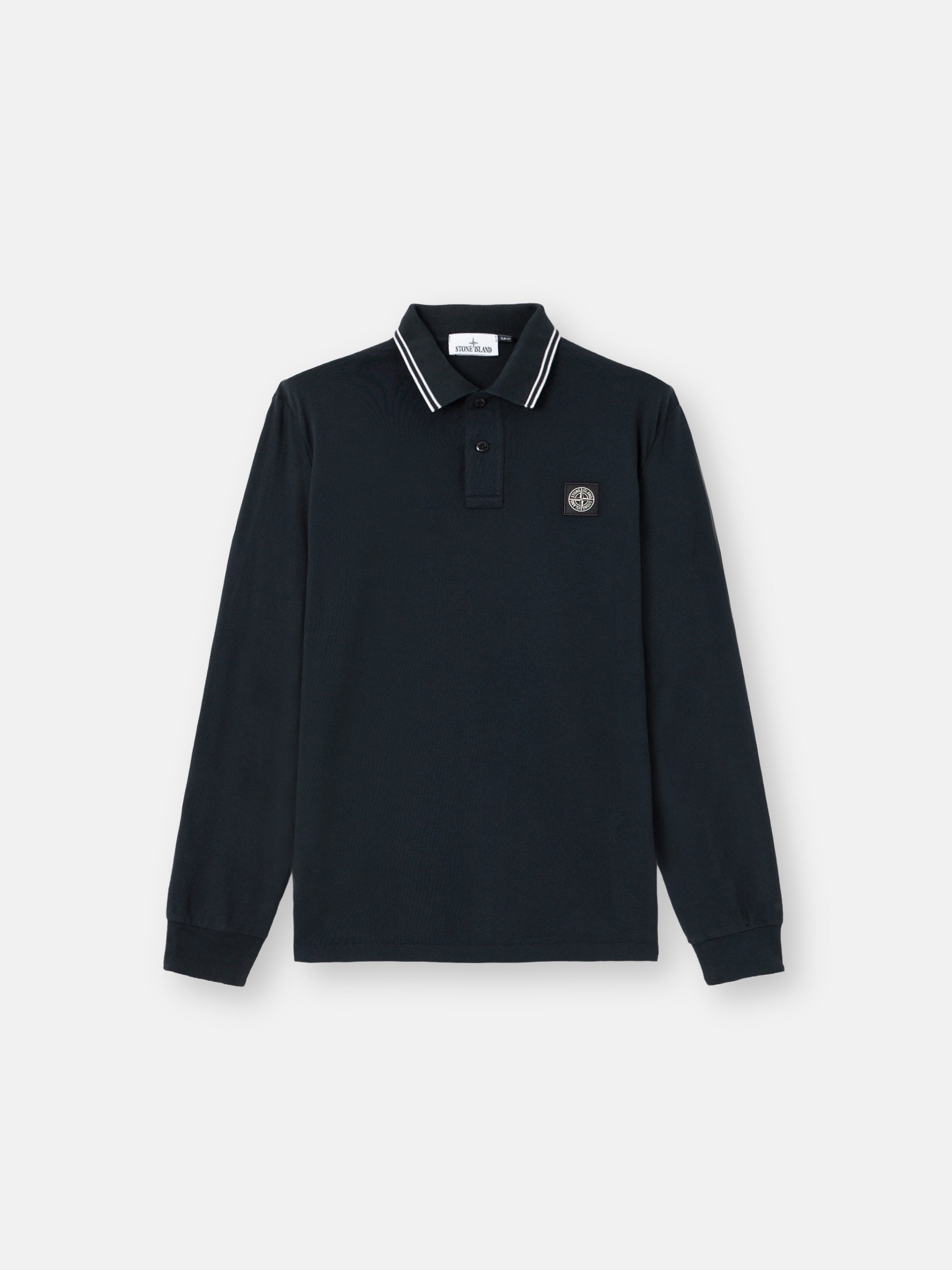Navy Blue Slim-fit long-sleeve polo with Compass patch 2200012