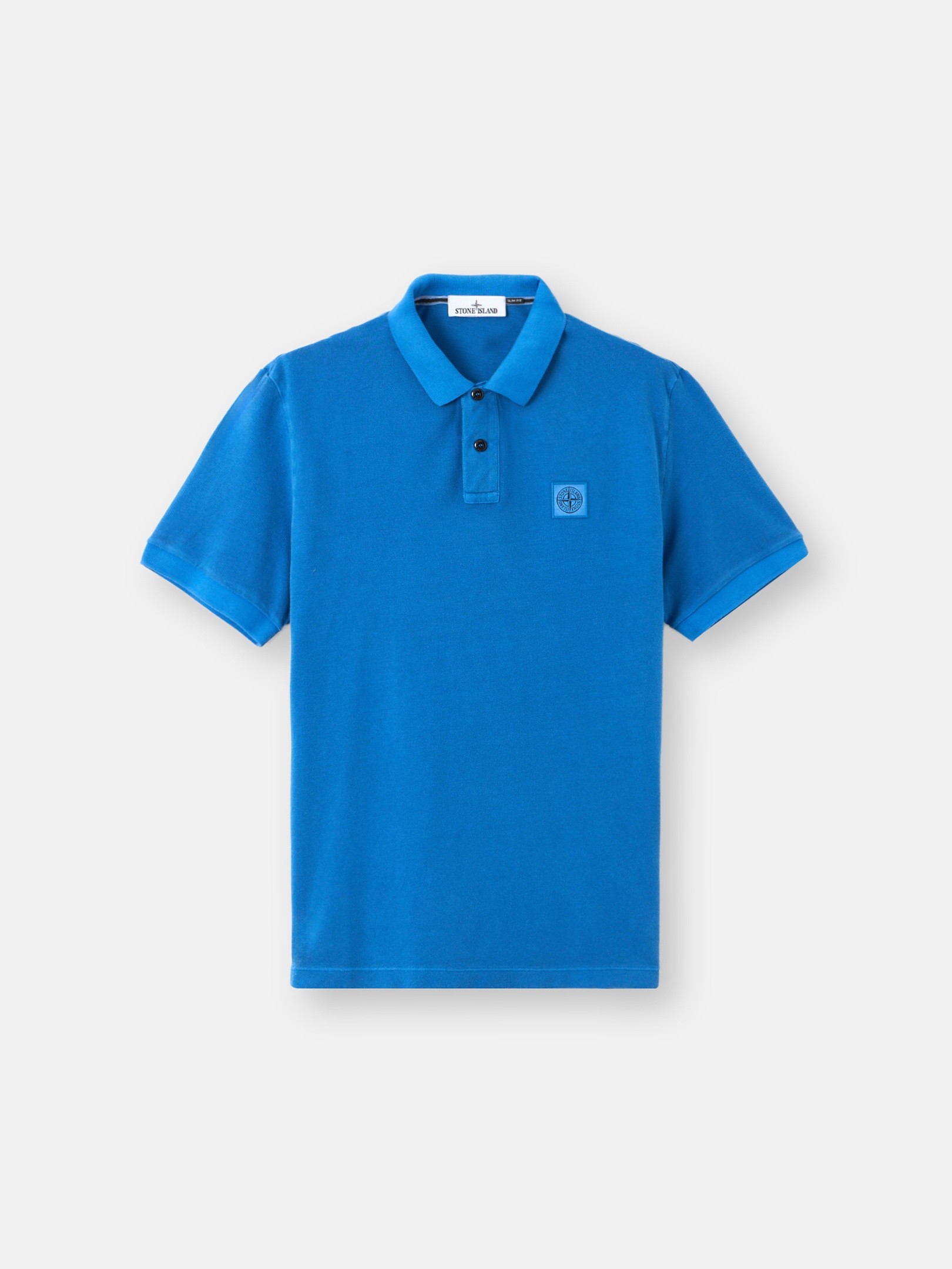 Bright Blue Slim-fit short-sleeve polo with Compass patch 22002SC