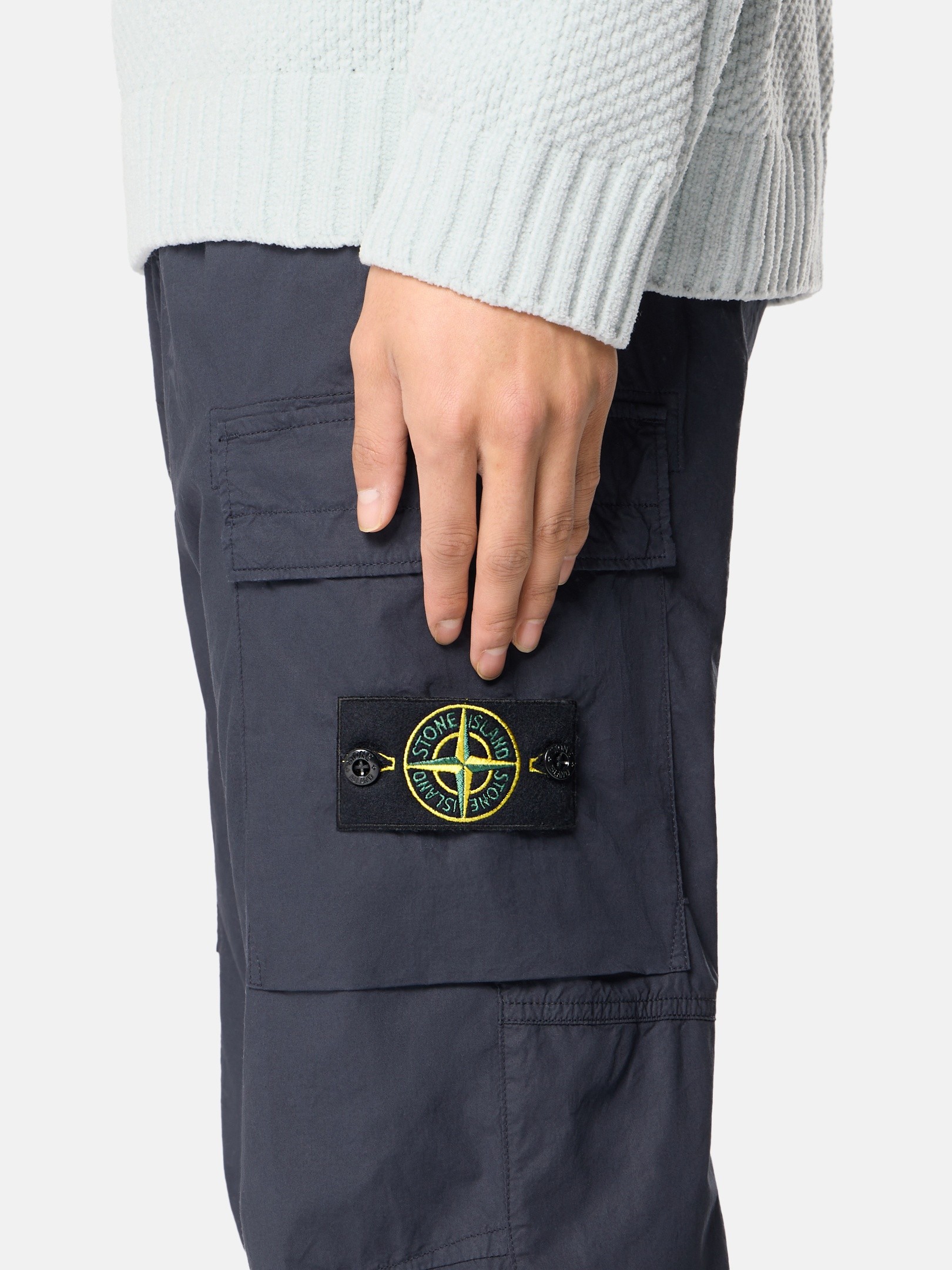 Navy Blue Regular-tapered-fit cargo pants with elasticated 