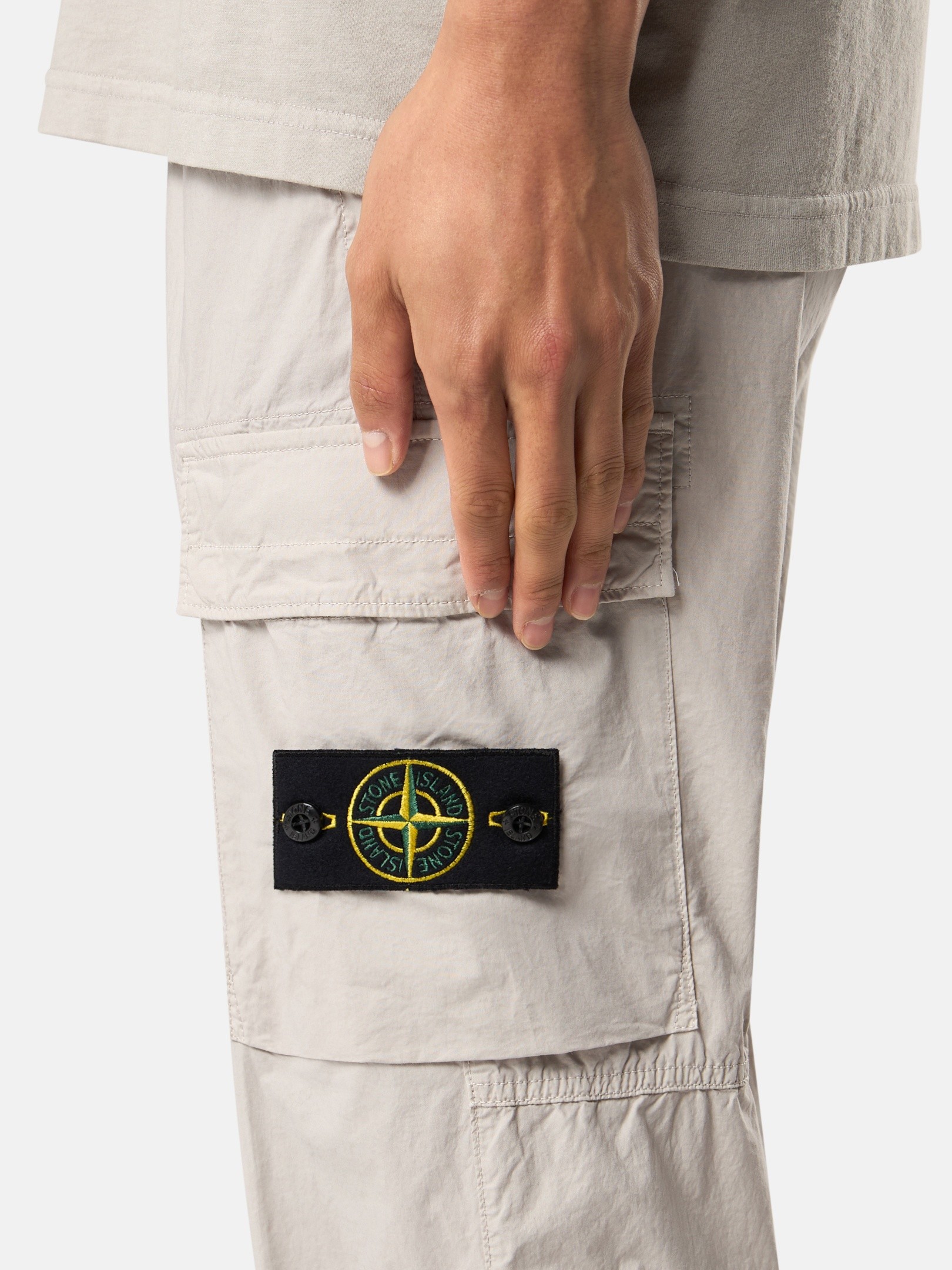 Pearl Grey Regular-tapered-fit cargo trousers with elasticated