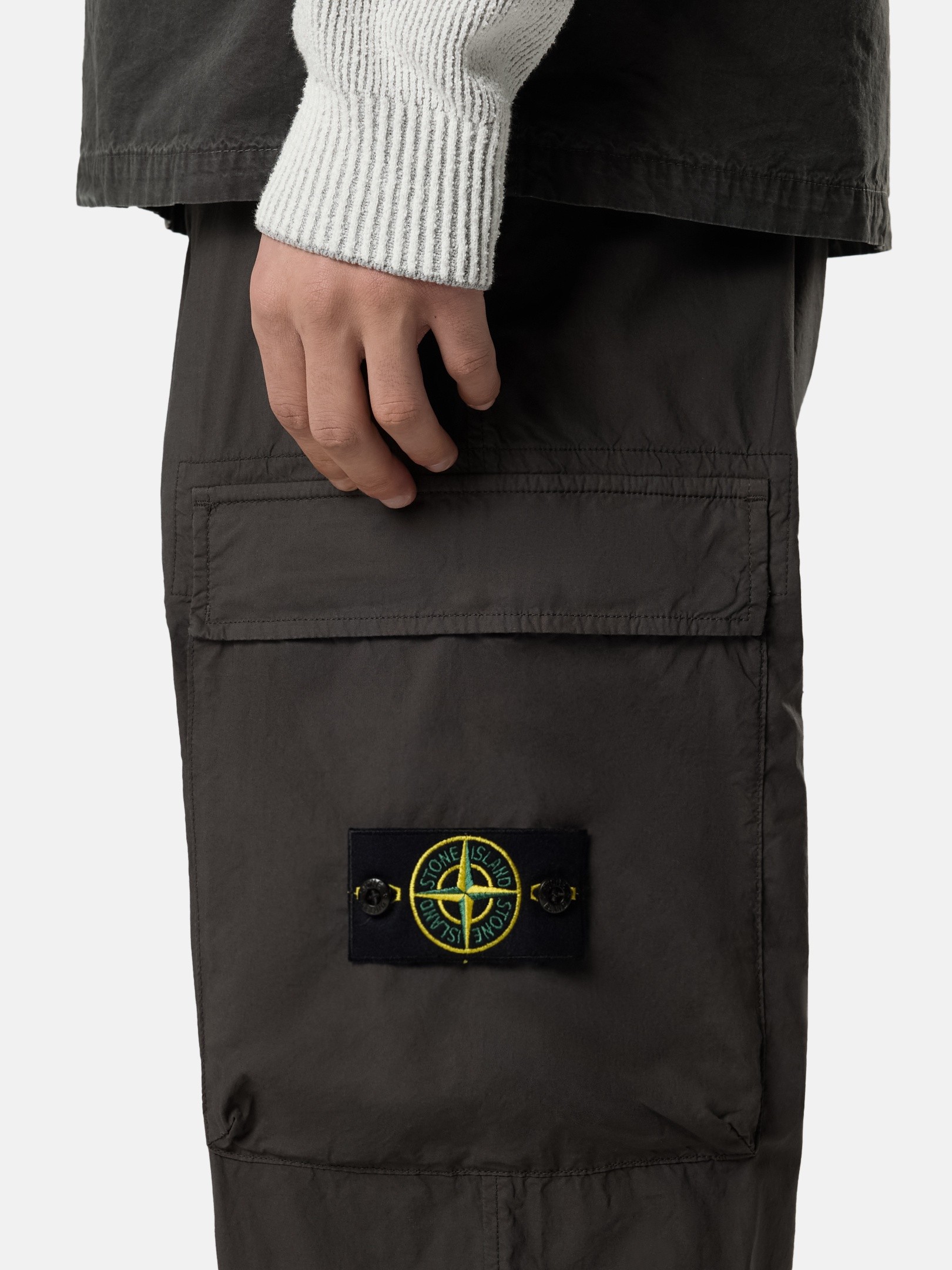Charcoal Grey Loose-fit cargo trousers with drawstring cuffs
