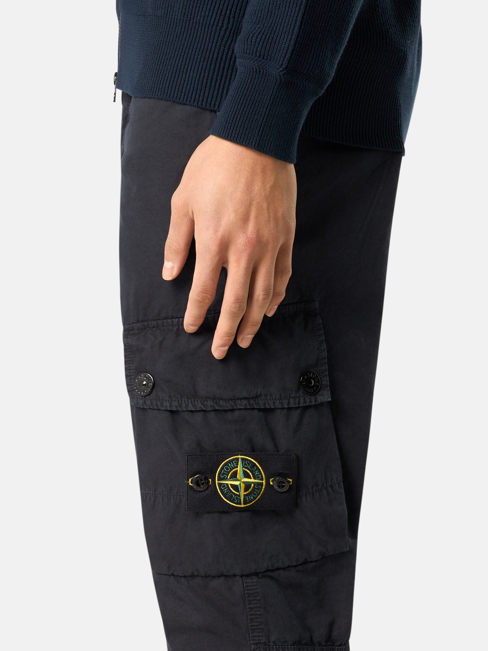 Navy Blue Slim-fit cargo trousers with zip pockets 3100053 BRUSHED