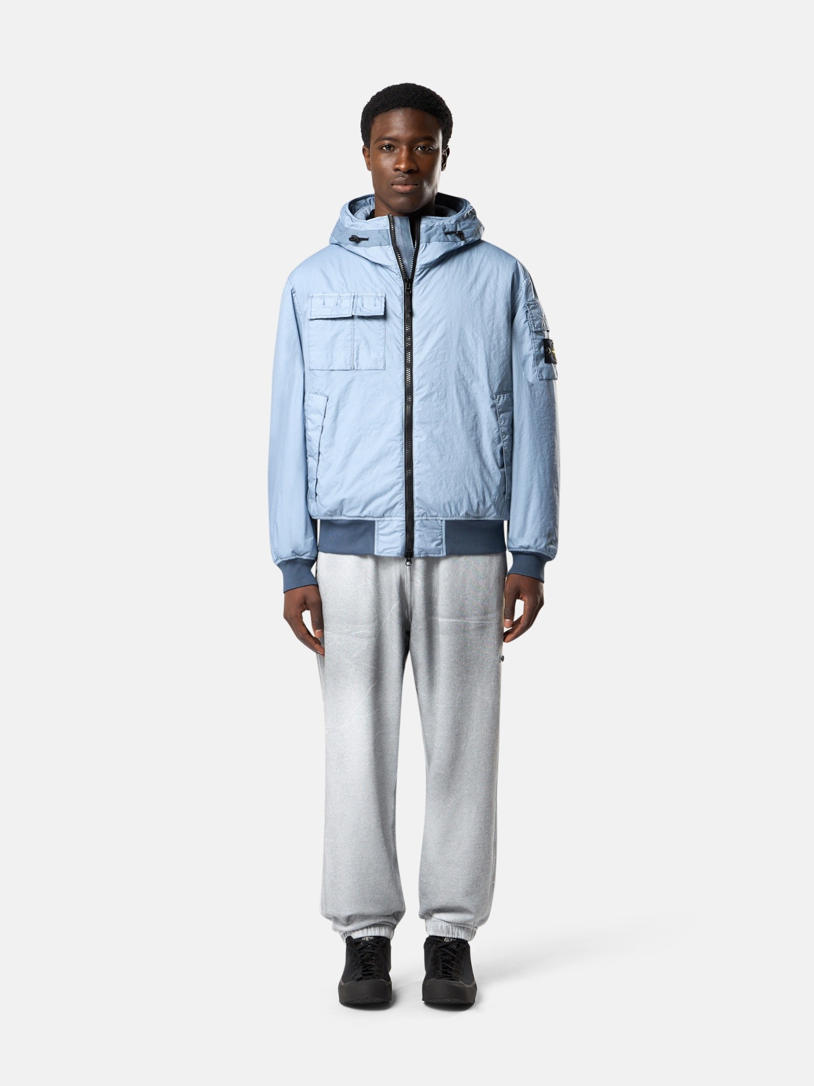 STONE  JUNIOR フード付きジャケット ライトブルー Avio Blue Hooded padded jacket with water-resistant membrane