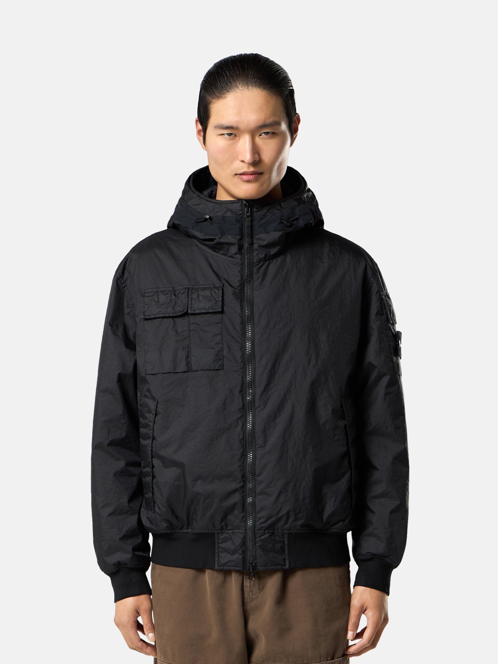 Black Hooded padded jacket with water-resistant membrane 4100005