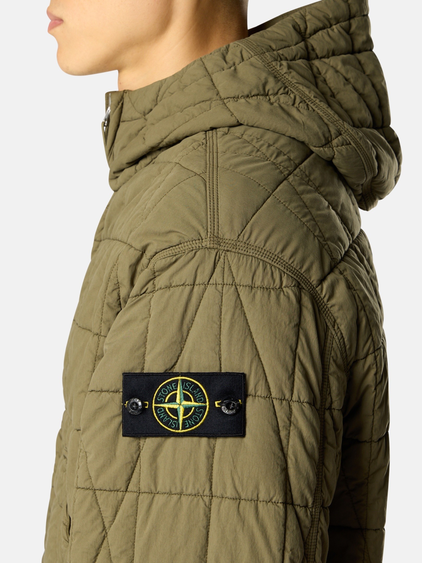 Military Green Quilted hooded jacket with resin coating and anti 