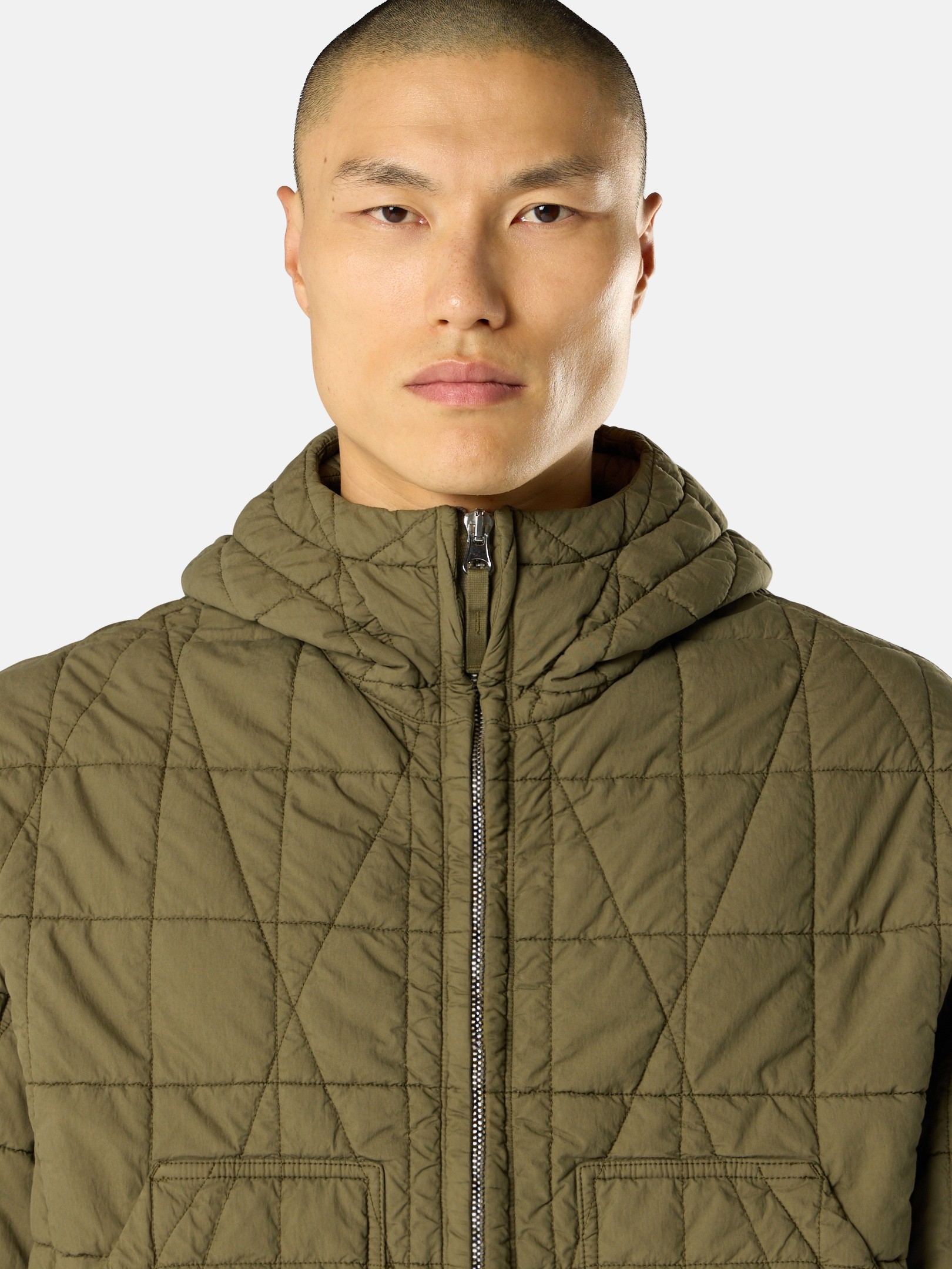 Military Green Quilted hooded jacket with resin coating and anti 