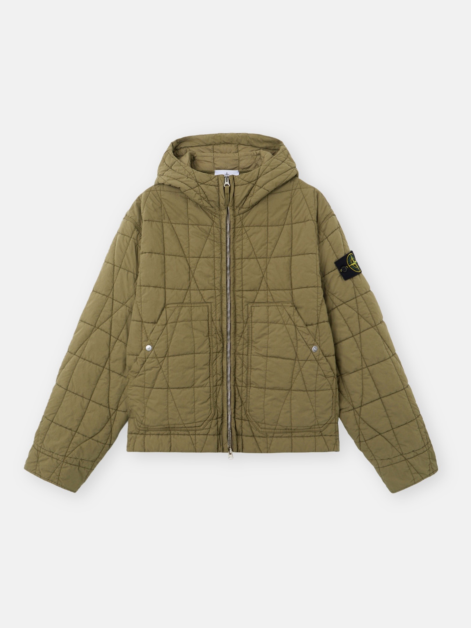 Military Green Quilted hooded jacket with resin coating and anti 