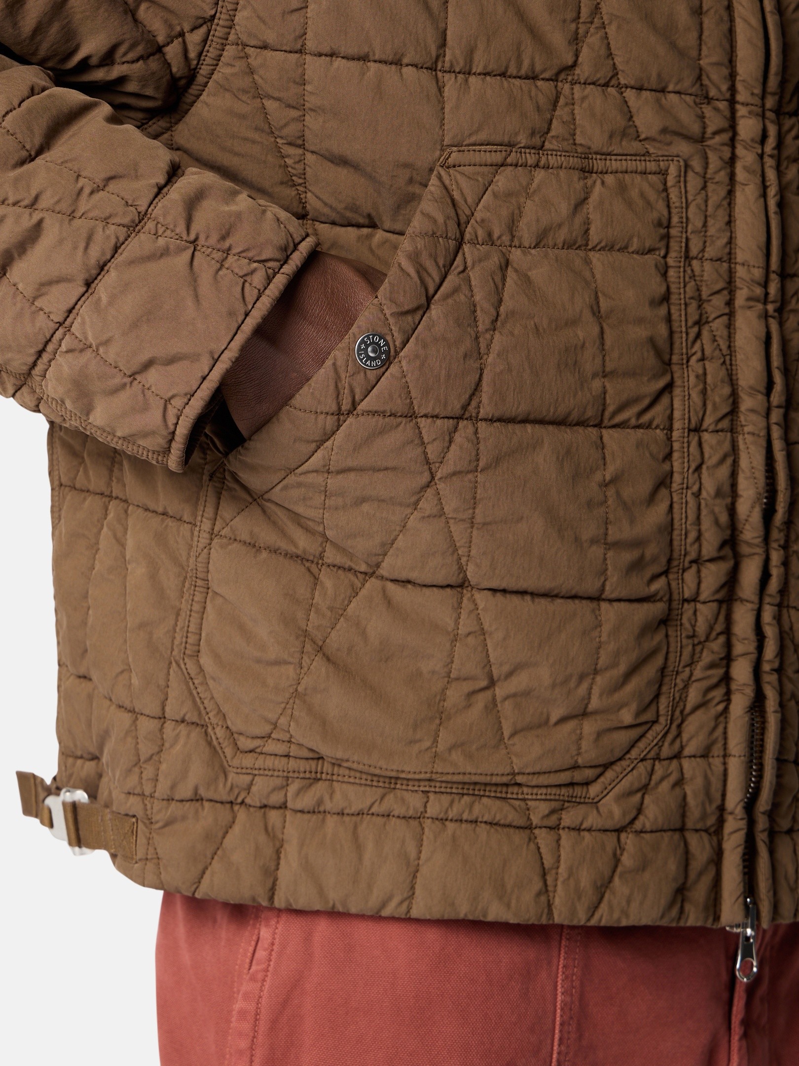 Umber Quilted hooded jacket with resin coating and anti-drop
