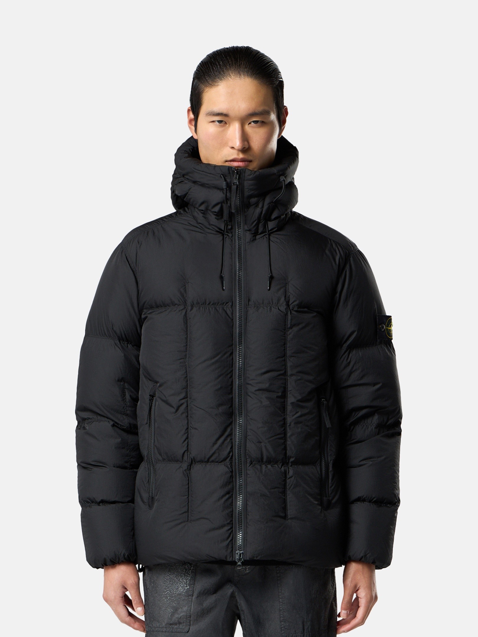 Black Lightweight hooded down jacket 4100016 SEAM FADED LIGHT