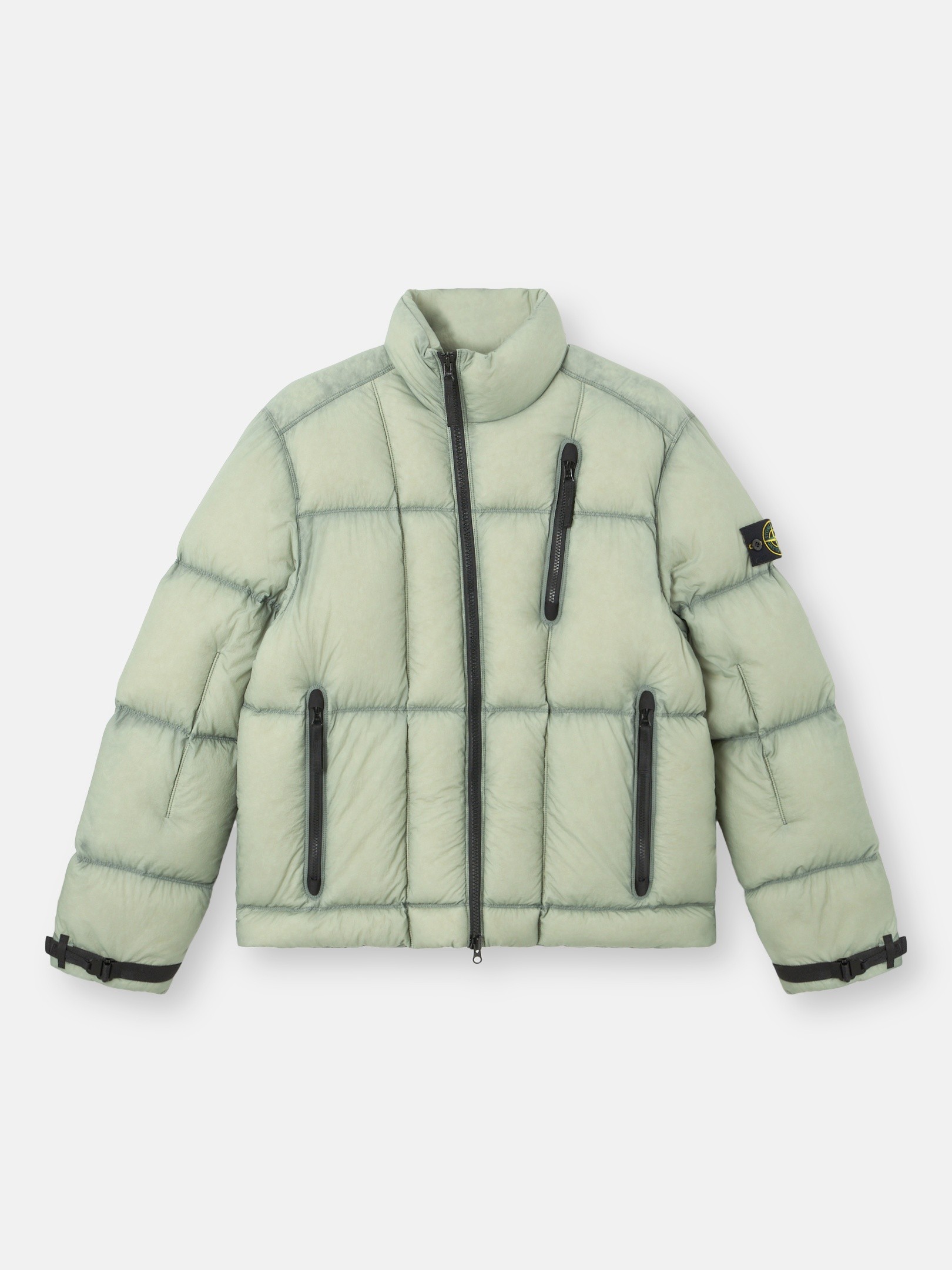 Sage Green Lightweight stand collar down jacket 4100017 SEAM FADED