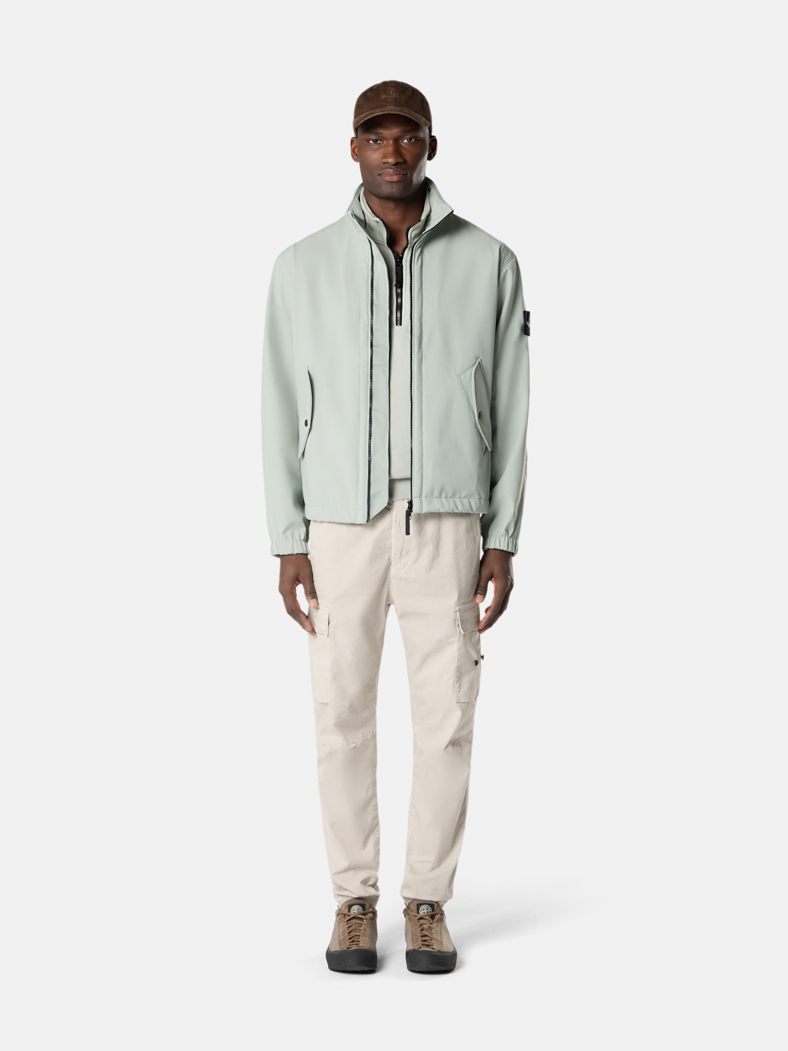 Sage Green Stand collar jacket with water- and wind-resistant