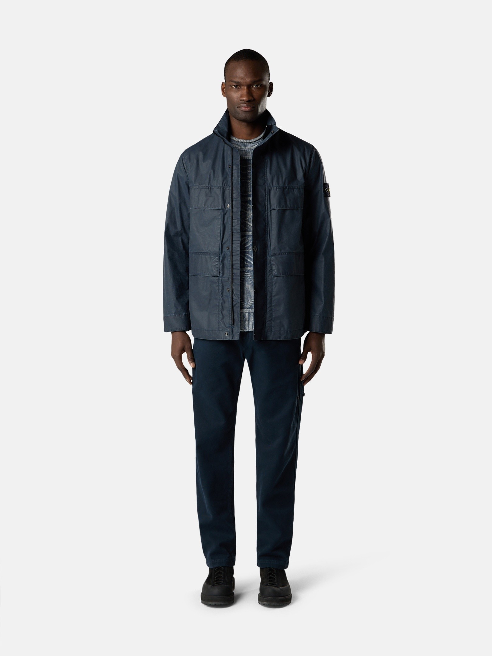 Navy Blue Field jacket with pigmented wax coating 4100024 WAXED