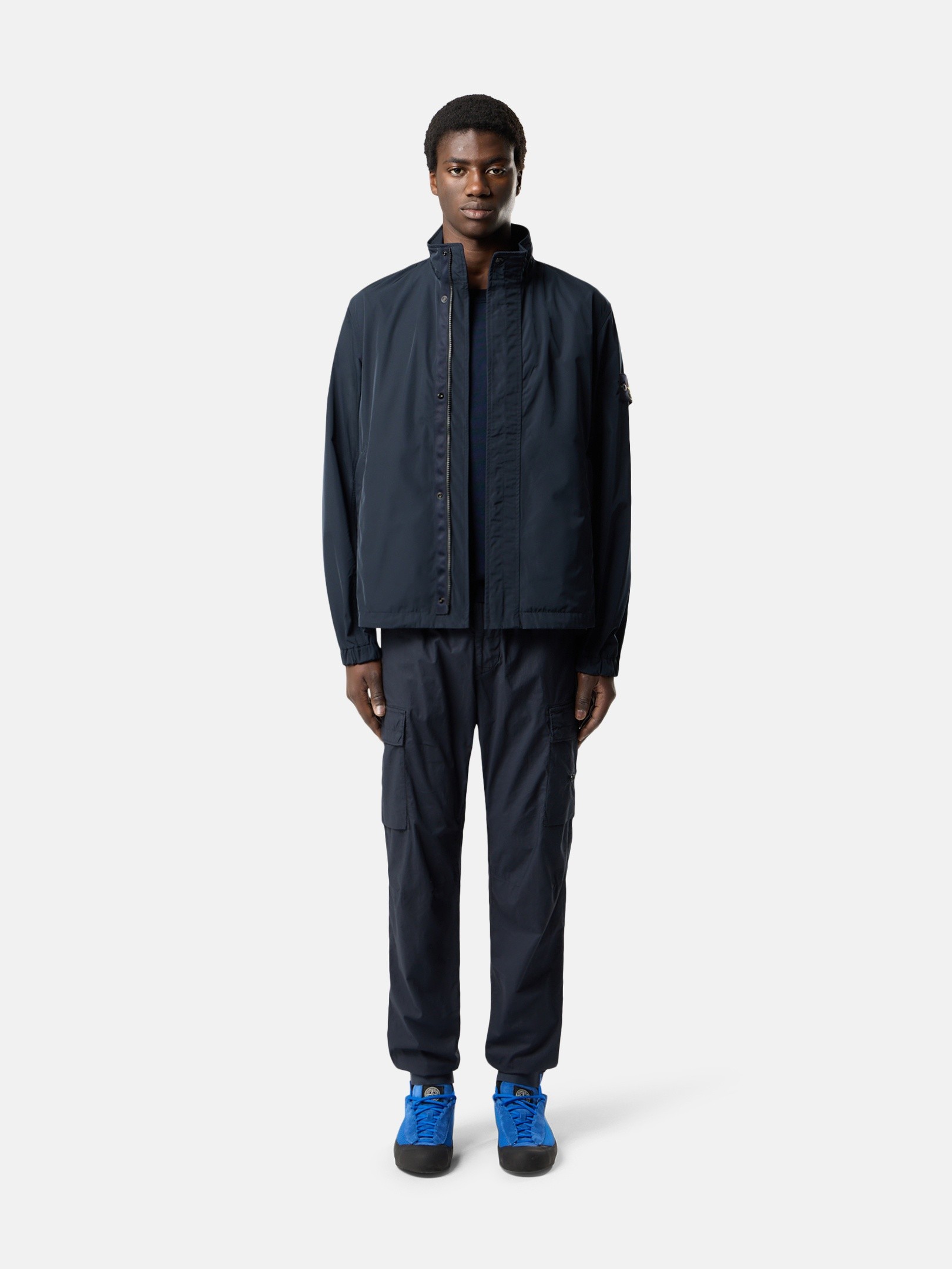 Navy Blue Stand collar jacket with anti-drop 4100033 MICRO TWILL