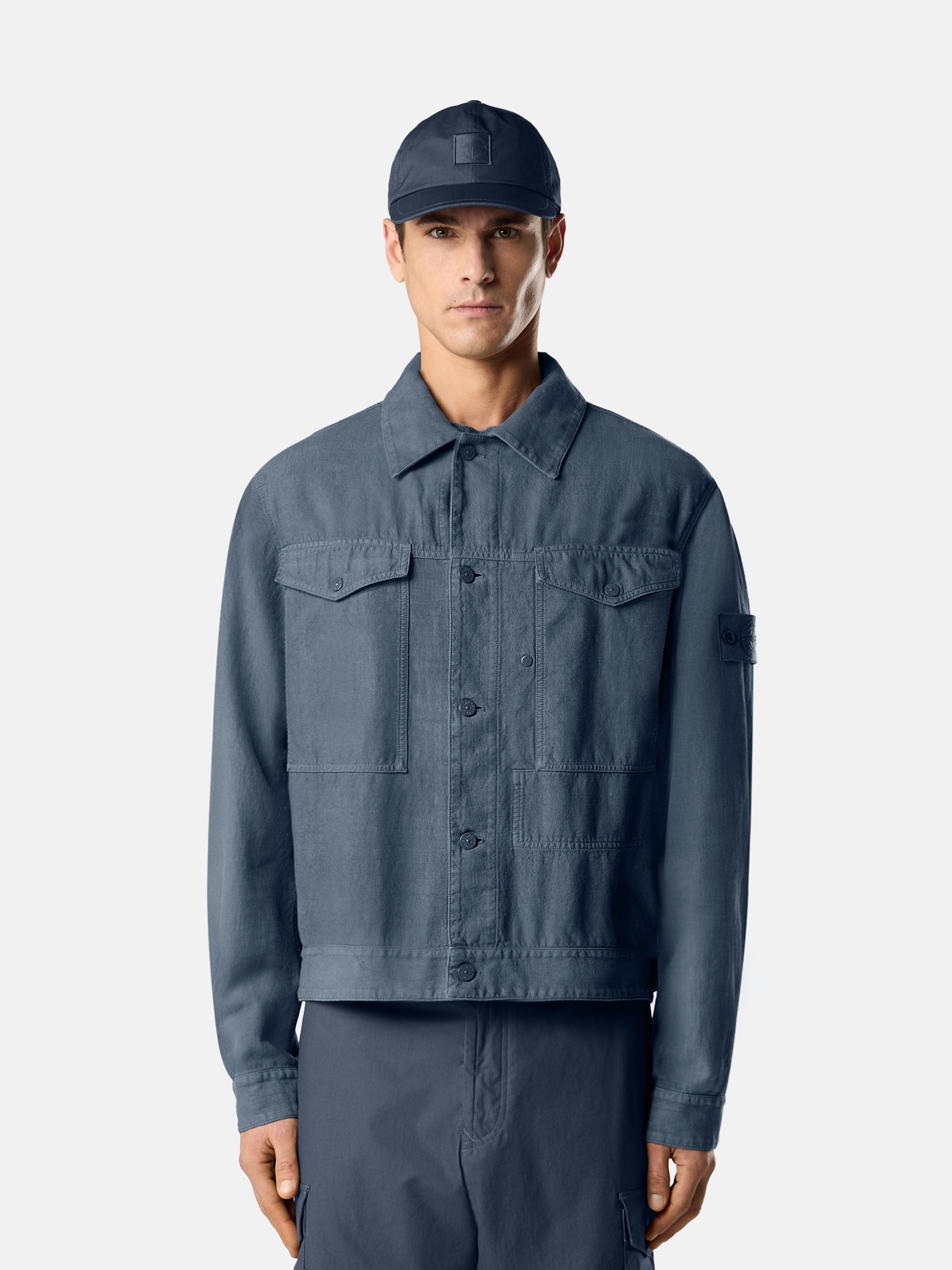 Slate Blue Coach jacket with anti-drop 4100040 BONDED LINEN-TC_S.I