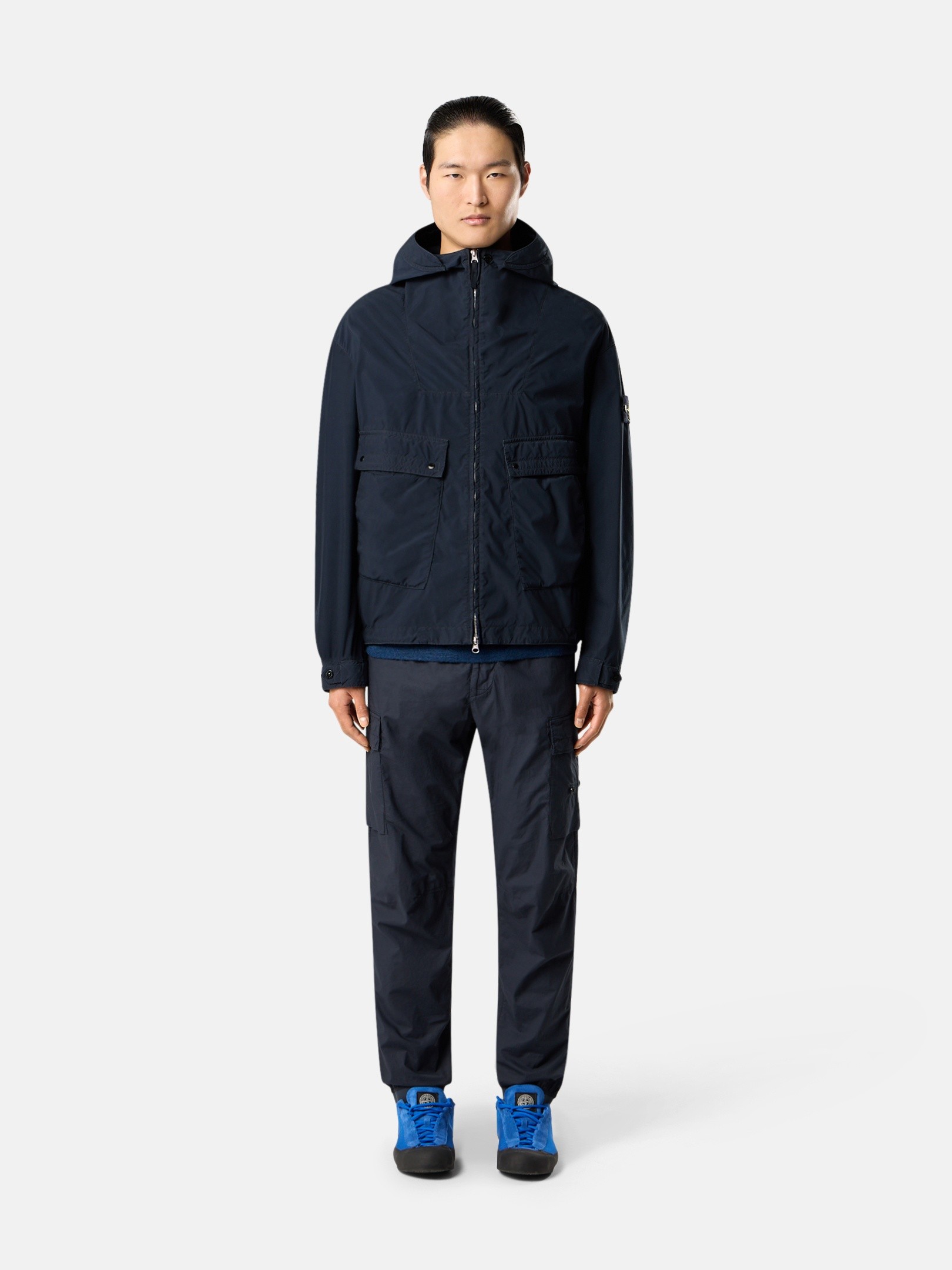 Navy Blue Hooded jacket with anti-drop 4100052 LIGHT COMPACT TOUCH