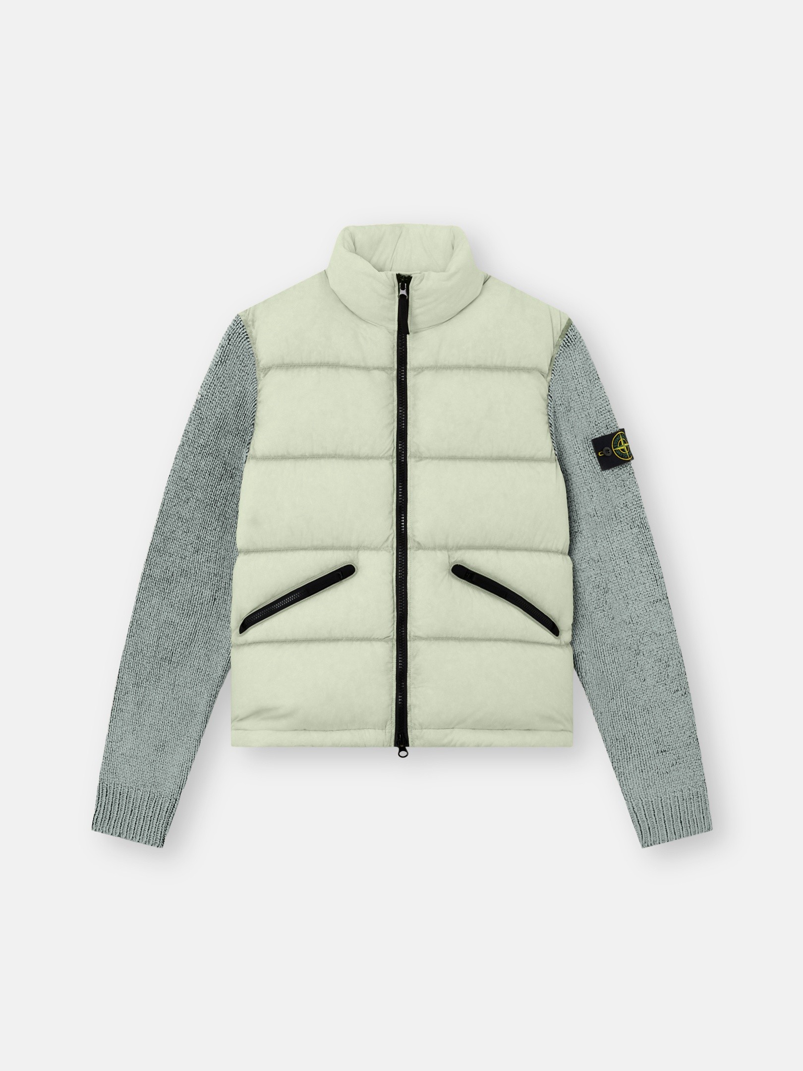 Sage Green Lightweight down jacket with knit sleeves 4100063 SEAM 