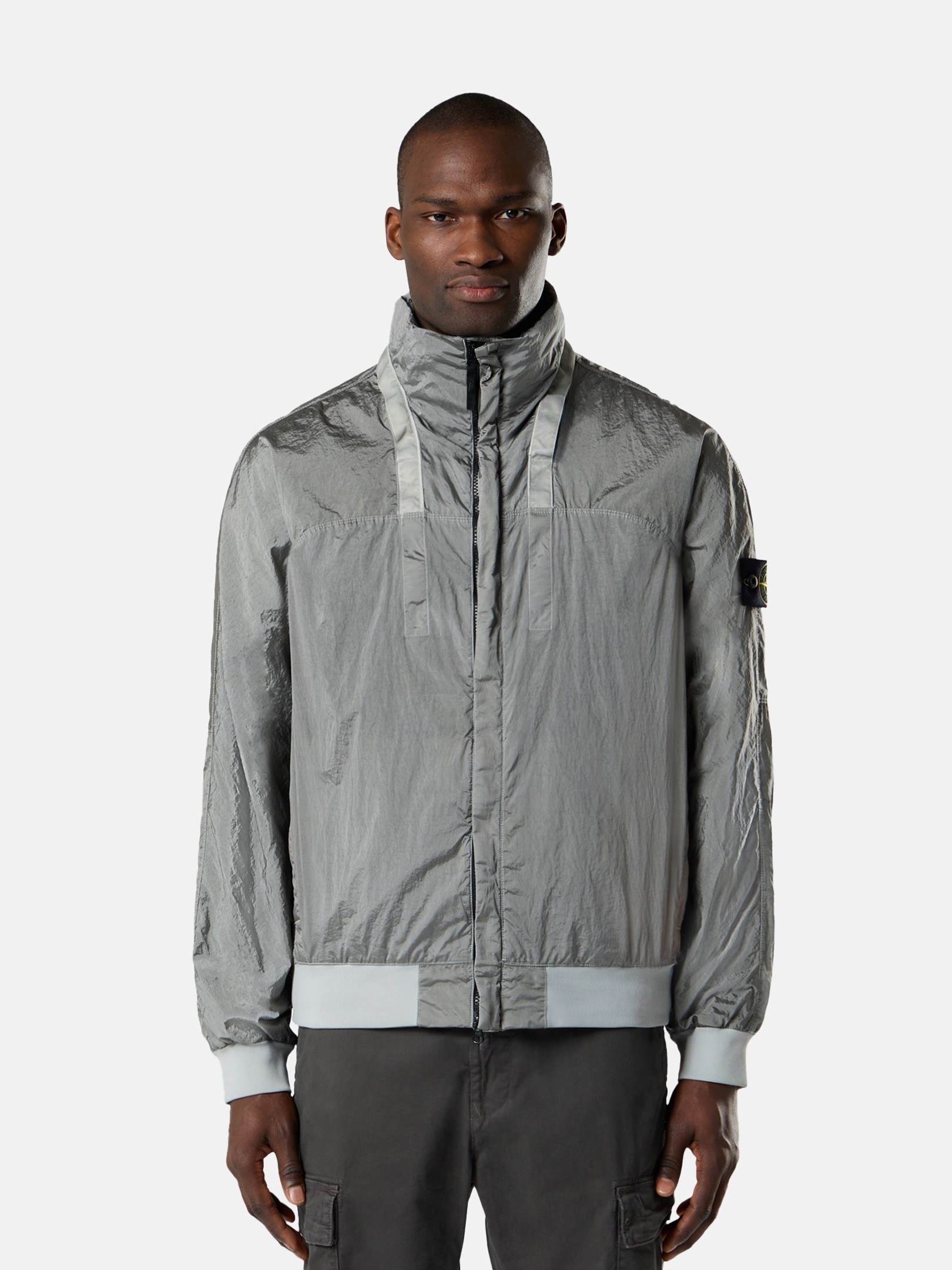 Pearl Grey Stand collar jacket with light water and wind