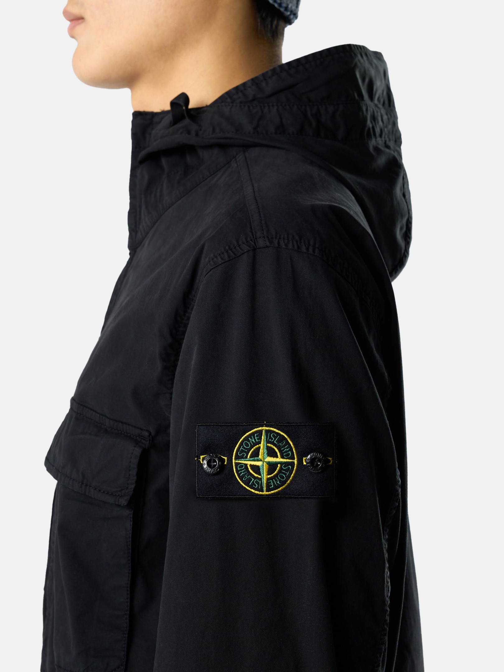Black Hooded jacket with anti-drop 4100077 STRETCH ORGANIC COTTON
