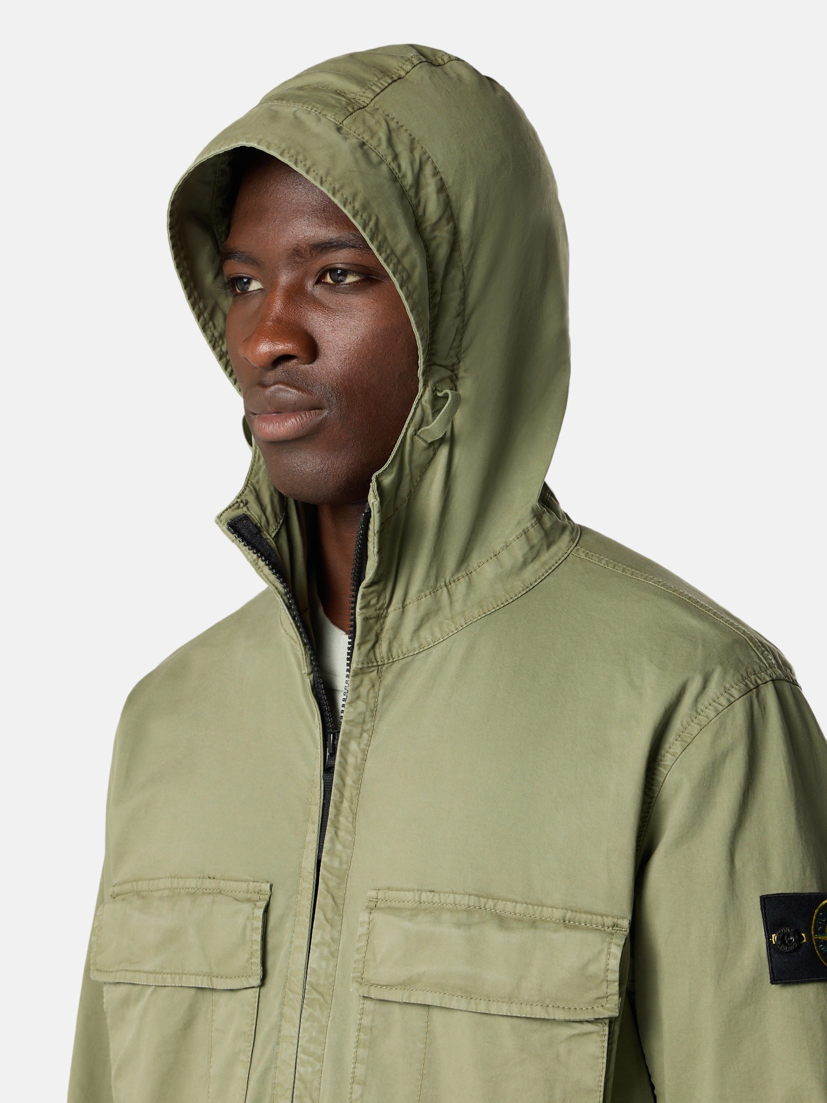 Military Green 4100077 STRETCH ORGANIC COTTON TWILL Hooded jacket