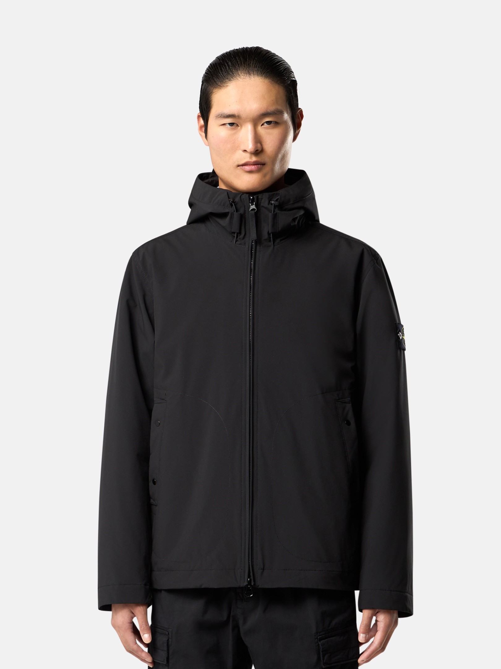 Black Hooded jacket with wind- and water-resistant membrane